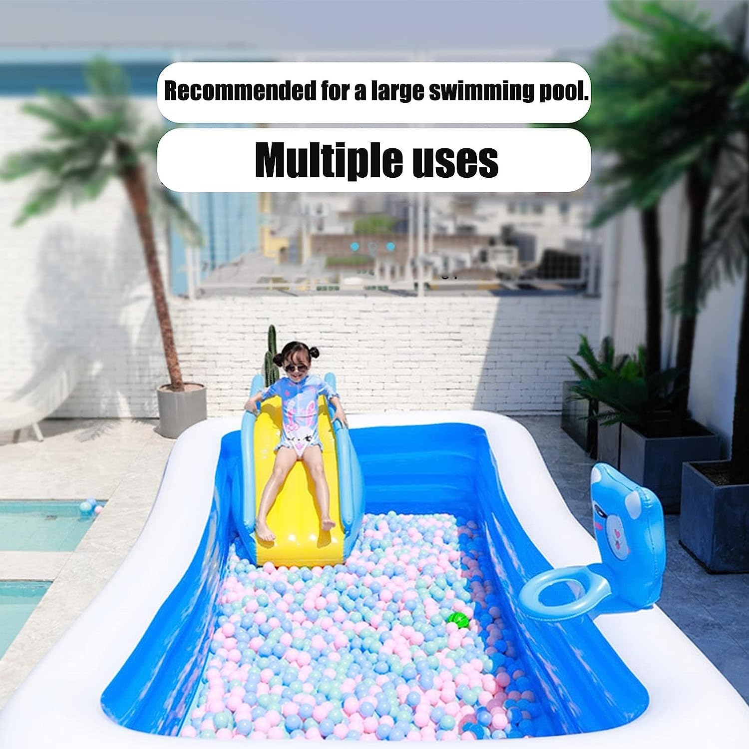 Toboggan Gonflable, Pataurette Toboggan, Compact Anti-basculement Toboggans de Piscine Parc Aquatique avec Pompe À Air Incluse, Extérieur Été Plaisirs pour Enfants