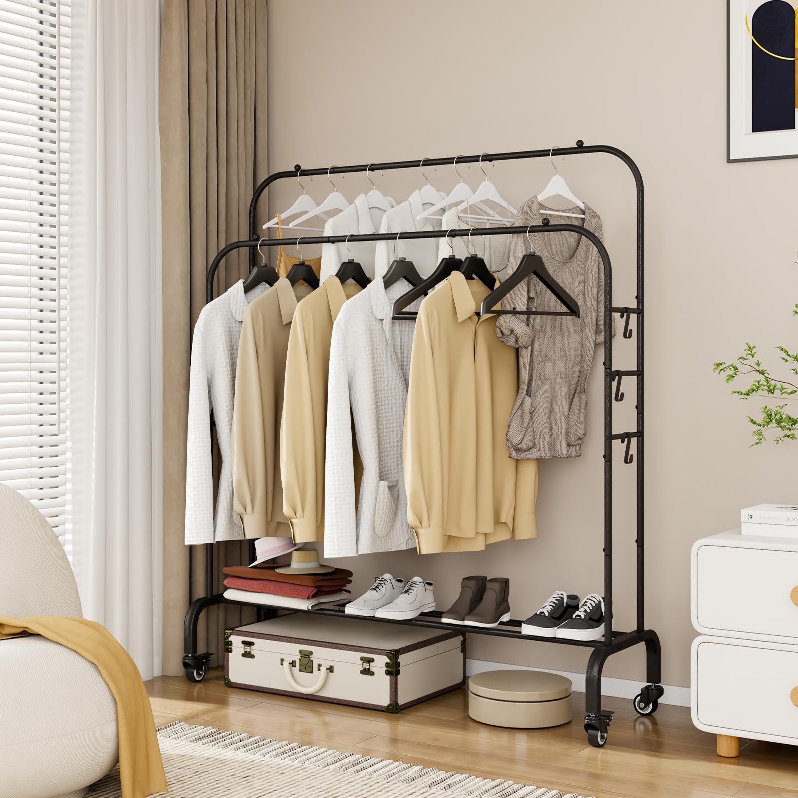 SONGMICS Portant à Vêtements Avec Roulettes, Porte-manteau Avec Étagère, Longueur 98,5 Cm, Capacité Totale 100 Kg, Cadre En Acier, Pour Chambre, Dressing, Marron Rustique Et Noir D'Encre HSR152B01 - 10