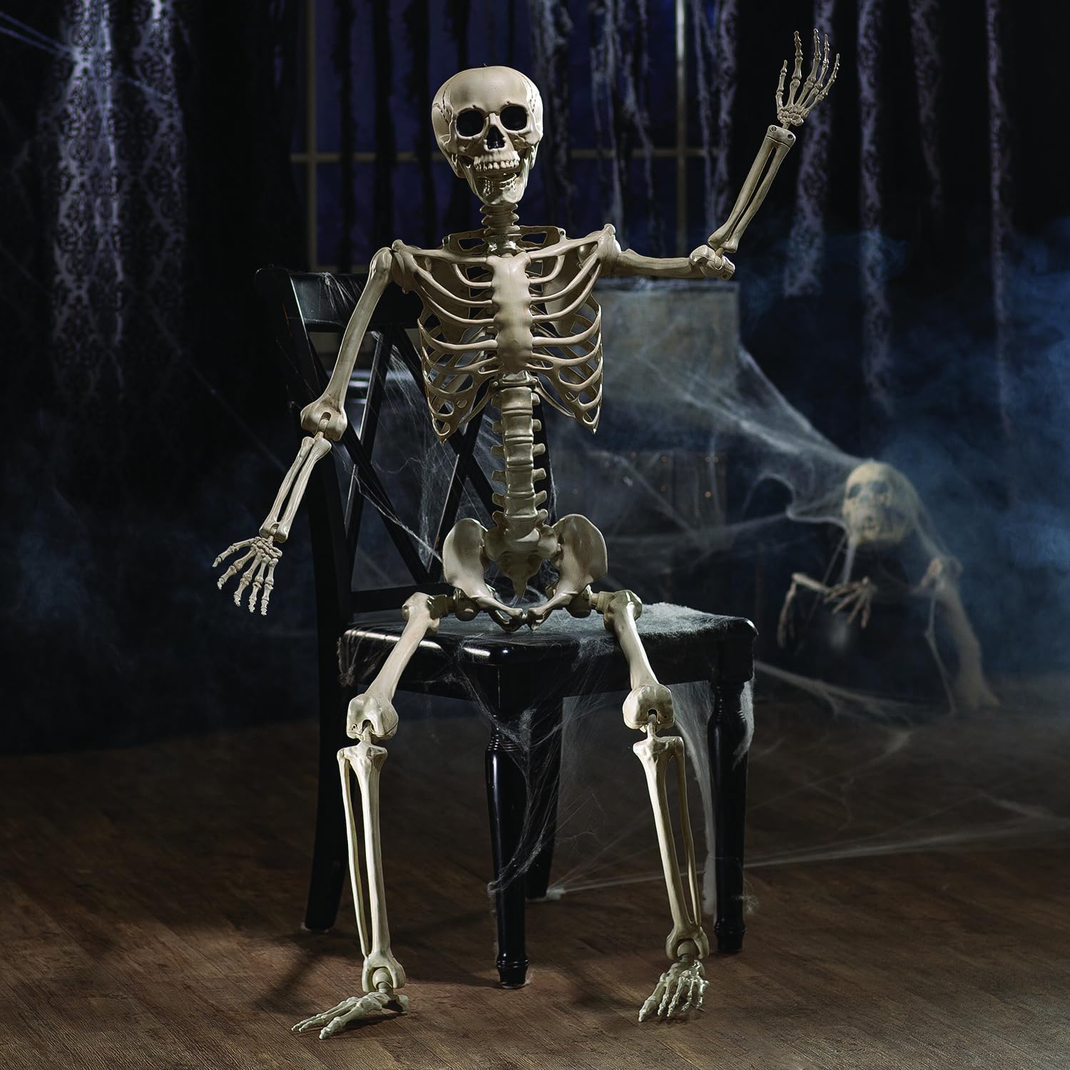 5 Foot LifeSize Human Skeleton, Poseable With Moveable Joints, Indoor and Outdoor Decor, Great for Porches, Haunted Houses, Yard Decor and Halloween Party decoration, Realistic Full Body Effect