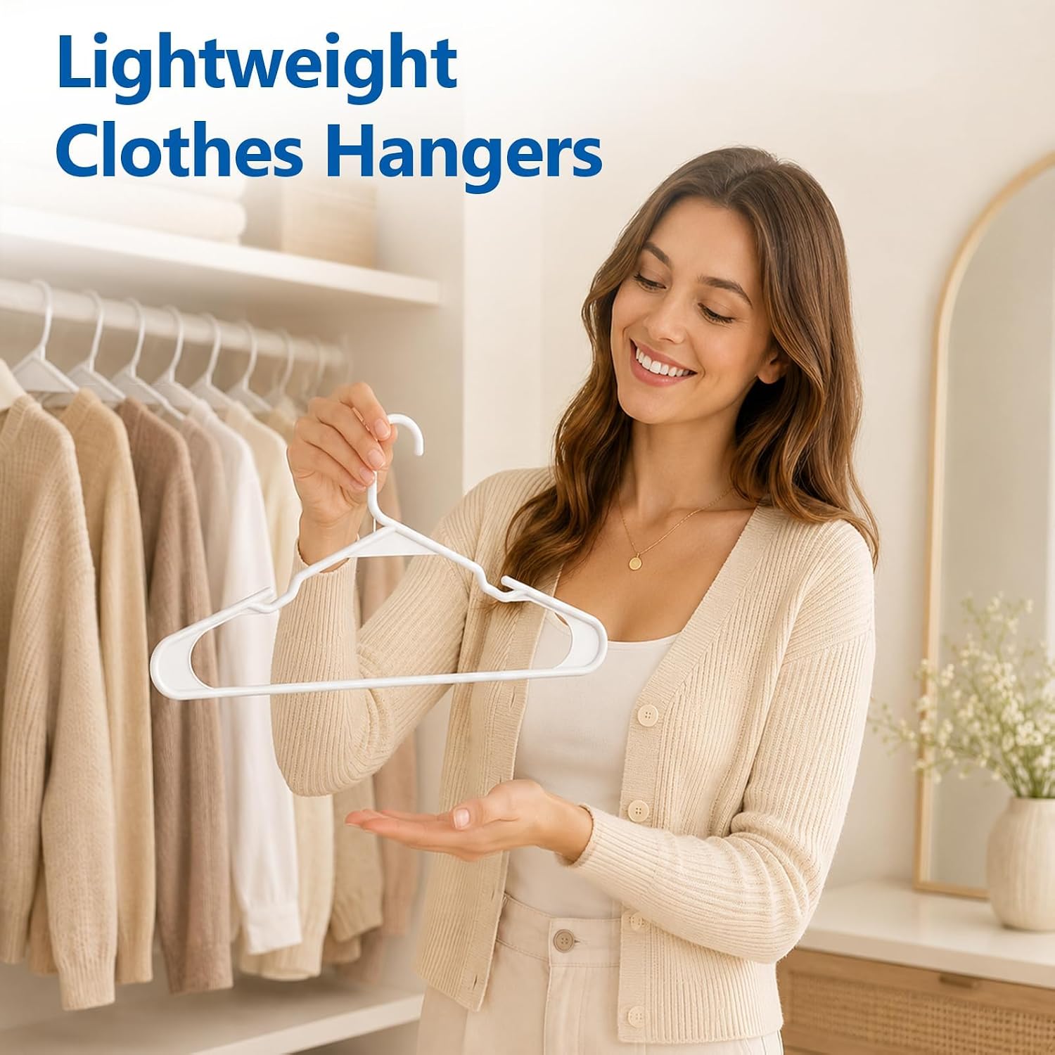 White Plastic Hangers 50 Pack, Durable Clothes Hangers for Closet, Space Saving Slim Design with Non-Slip Shoulder Grooves, Perfect for Coats, Jackets, Shirts, Pants