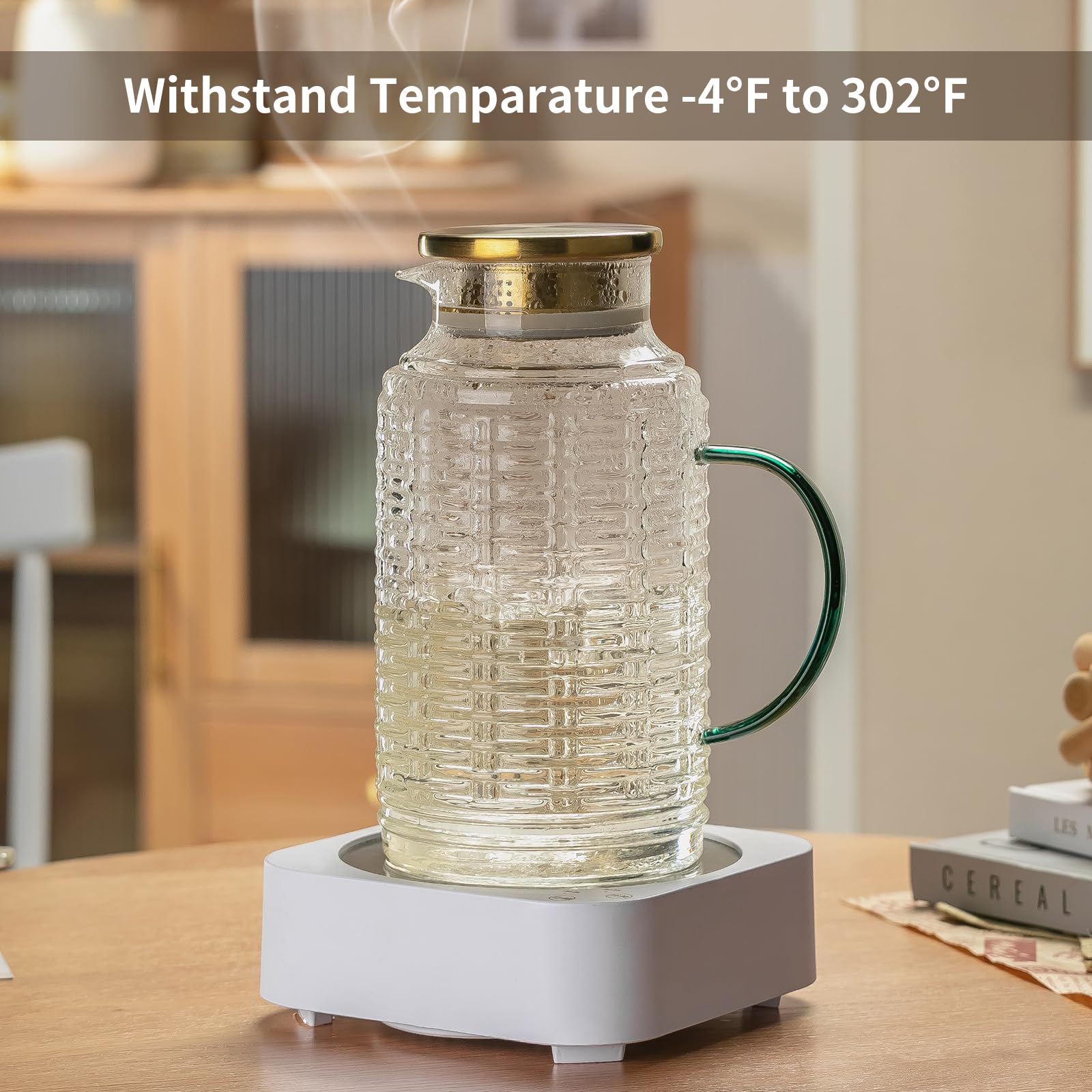 Buaic Glaskrug mit Deckel, 2,5 l, Vintage-Wasserkrug, klares Borosilikatglas, Wasserkaraffe für kaltgebrühte Getränke, Kaffee, Limonade, Eistee, Getränke, hitzebeständiger Wasserglas-Krug