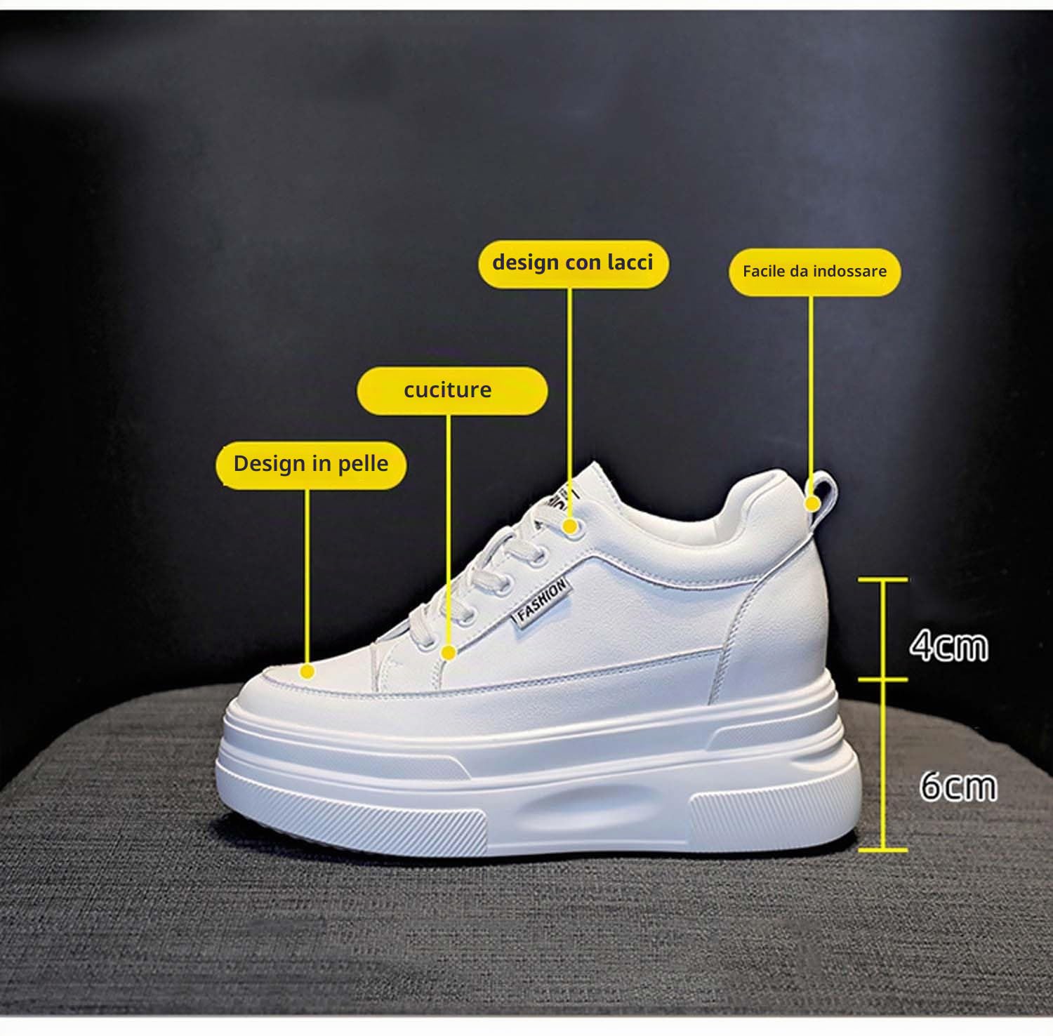 Sneakers Donna Alta Zeppa Interna Scarpe da Ginnastica in Pelle Tacco 10CM Plateau Outdoor Tennis Fitness