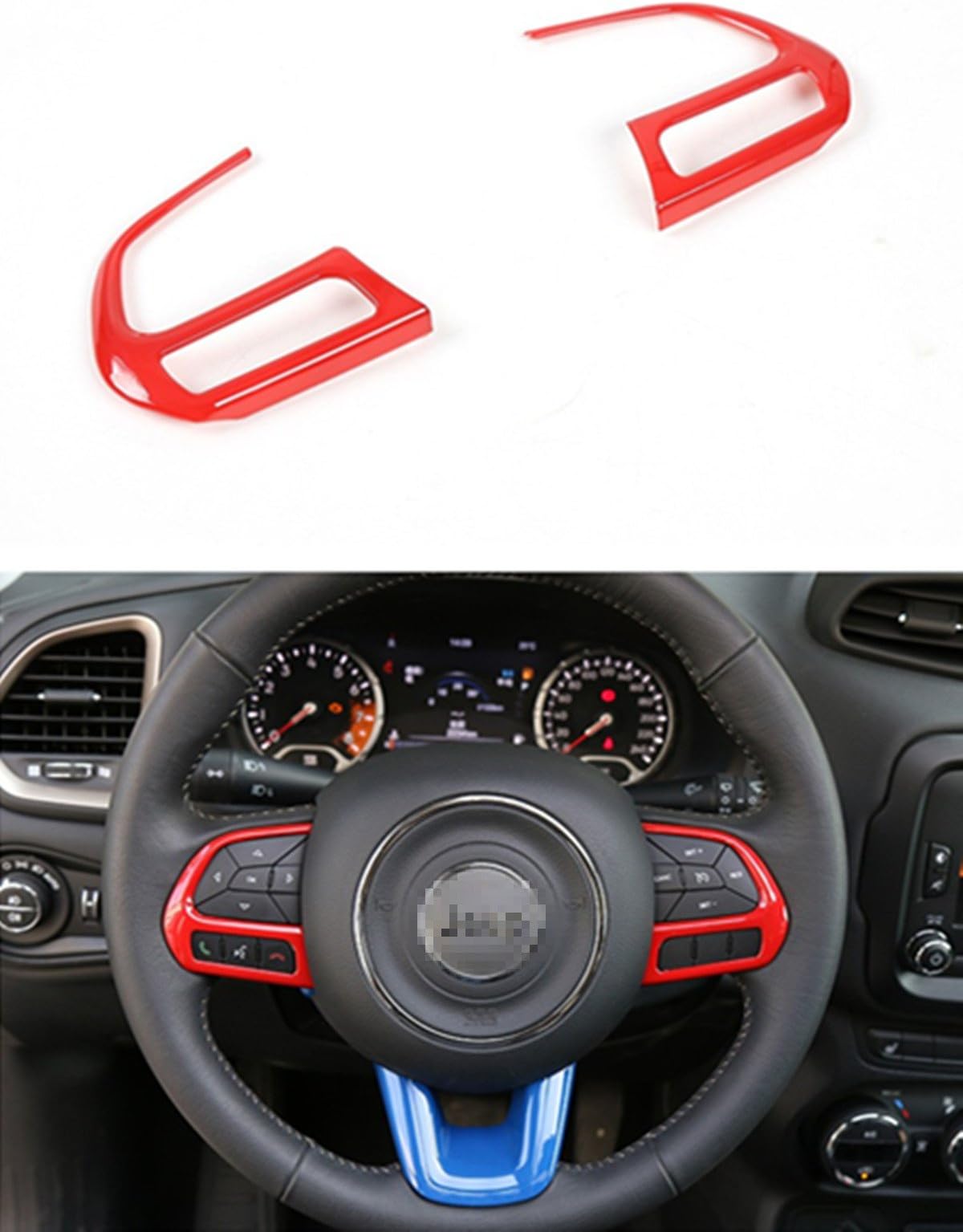 Dwindish 2 PCS Red ABS Car Styling Auto Accessories Interior Decoration Steering Wheel Buttons Sequins Cover Trim for Jeep Renegade 2015 2019 Up Jeep Compass 2017 Up