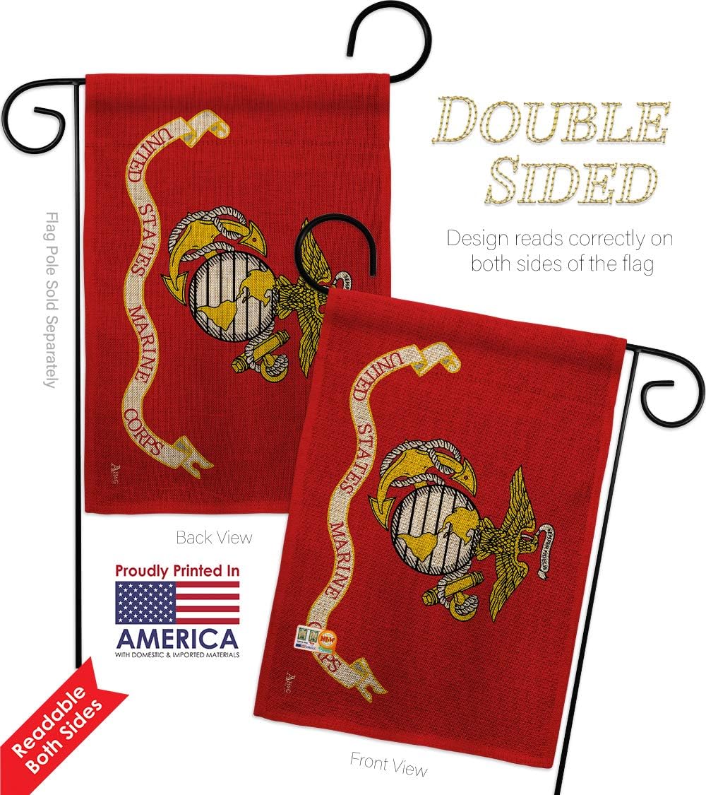 Marine Corps Burlap Garden Flag Armed Forces USMC Semper Fi United State American Military Veteran Retire Official Small Decorative Gift Yard House Banner Double-Sided Made In USA 13 X 18.5