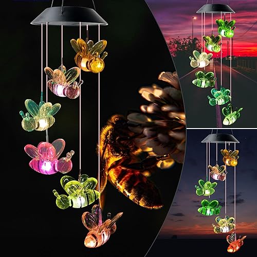 Vista 10 de Campanilla de viento solar de colibrí que cambia de color al aire libre, decoración de jardín, regalo de abuela, regalos para mamá, regalos