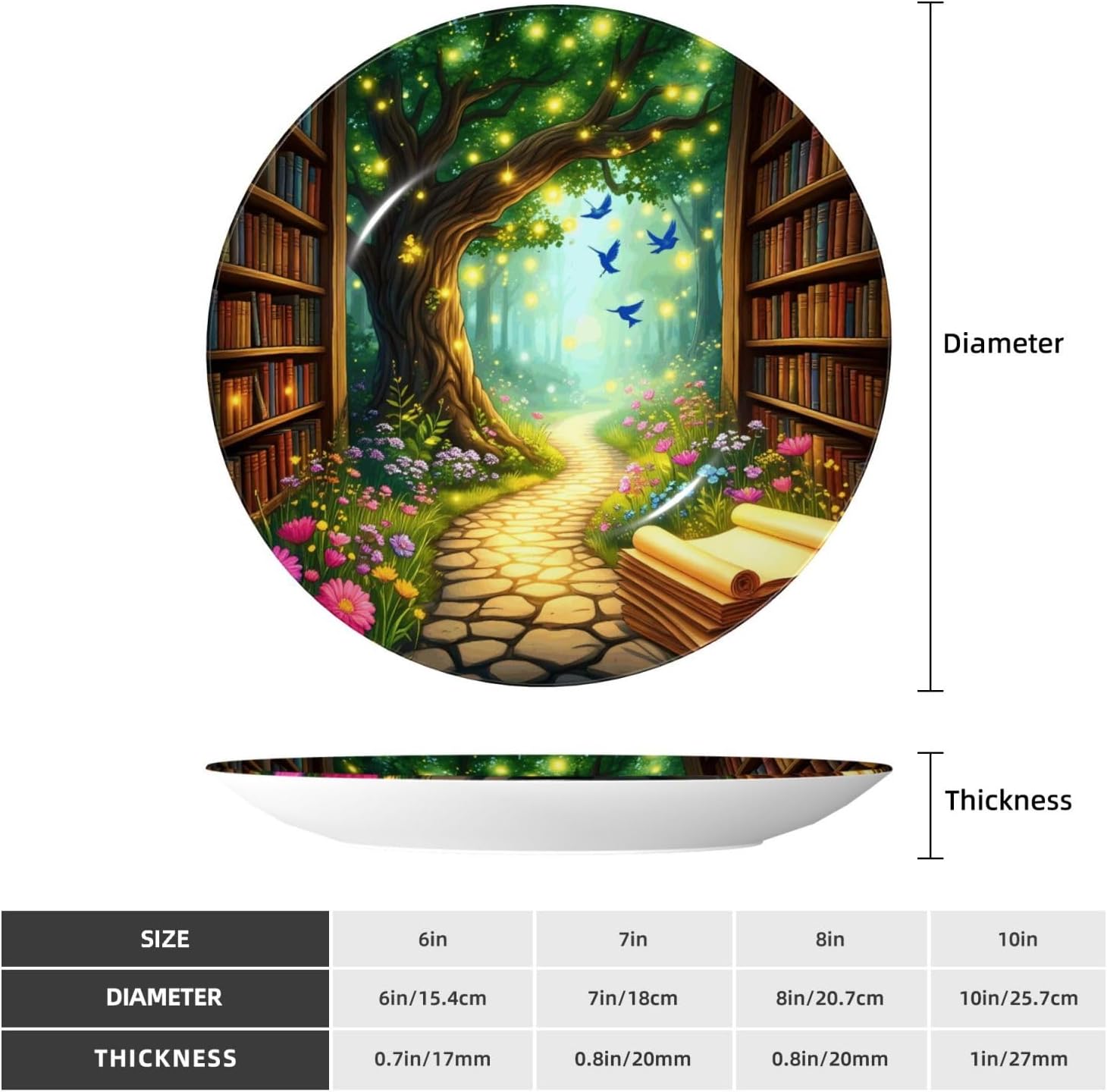 Enchanted Library Path Style Ceramic Plate Display Decorative Plate With Stand Wall Hanging Plate For Home Decor 10 Inch