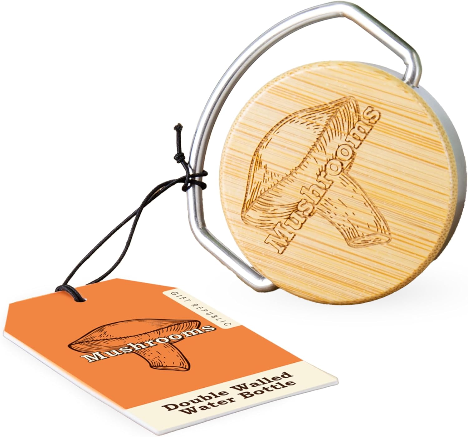 Gift Republic Mushroom Design Double Walled Flask – Stainless Steel Hot & Cold Water Bottle – 500ml Leakproof BPA-Free with Wood Inlay Lid – Eco-Friendly Bottle for Outdoor Adventures