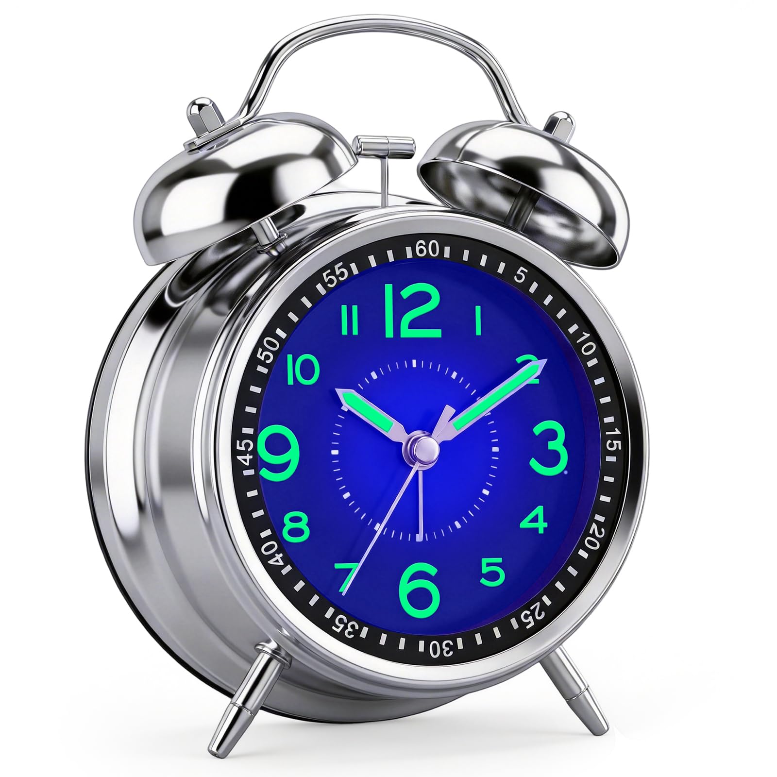 Loud Alarm Clock for Heavy Sleepers - Vintage Retro Twin Bell Analogue Alarm Clocks Bedside, Rechargeable & Dry Battery Operated, Silent Non-Ticking Mechanism with Luminous Numerals and Nightlight