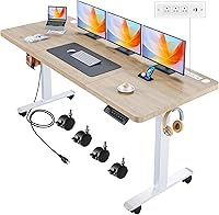Vista 17 de Escritorio Eléctrico de Pie de Altura Ajustable, 55'' x 24'' Escritorio de Pie con Tomacorrientes y 2 Puertos USB, 4 Ruedas Giratorias, Rango