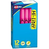 Avery® Hi-Liter® Pen-Style Highlighters, SmearSafe®, Chisel Tip, 12 Fluorescent Pink Highlighters (23592) – view 1