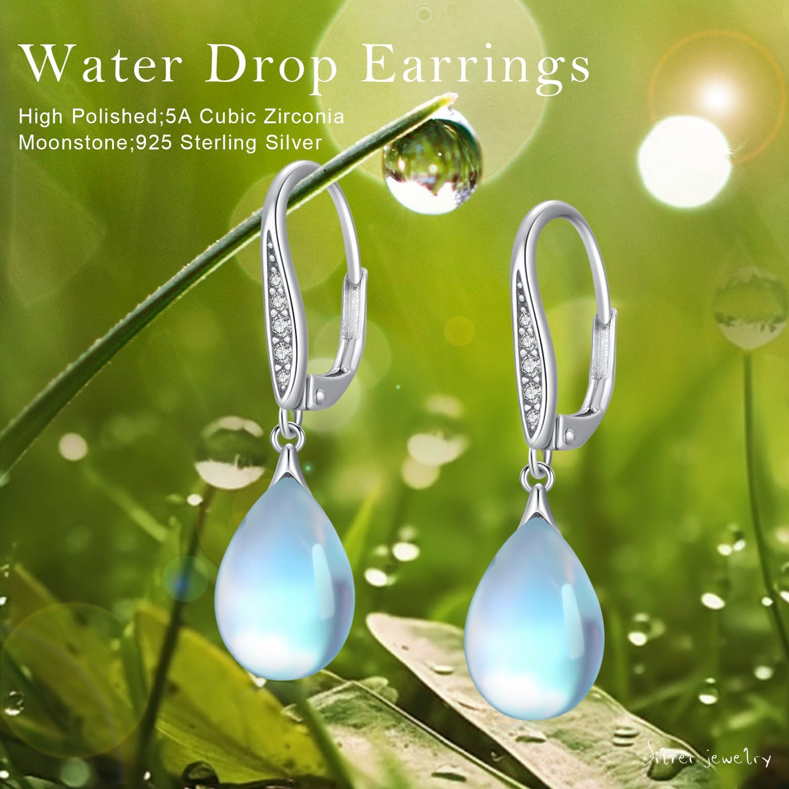 OHAYOO Pendientes de plata de piedra lunar para mujer 925 Ángel Abalone/Onyx/Turquesa/Celtic Ohrstecker Leverback Ohrringe Moonstone joyas para mujer y niña, 8 mm x 12 mm, Plata de ley