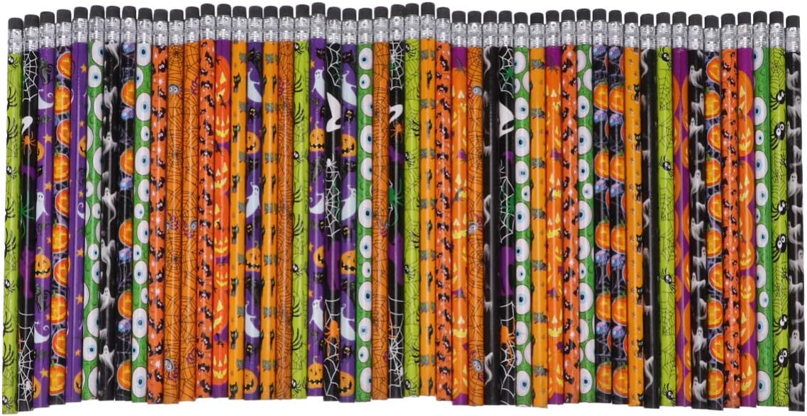50pcs Halloween Pencils HB Pencils Wrinting Pencils Painting Drawing Pencils Stationary Rewards Halloween Party Favor Gift for Kids Children Random Color : Toys & Games