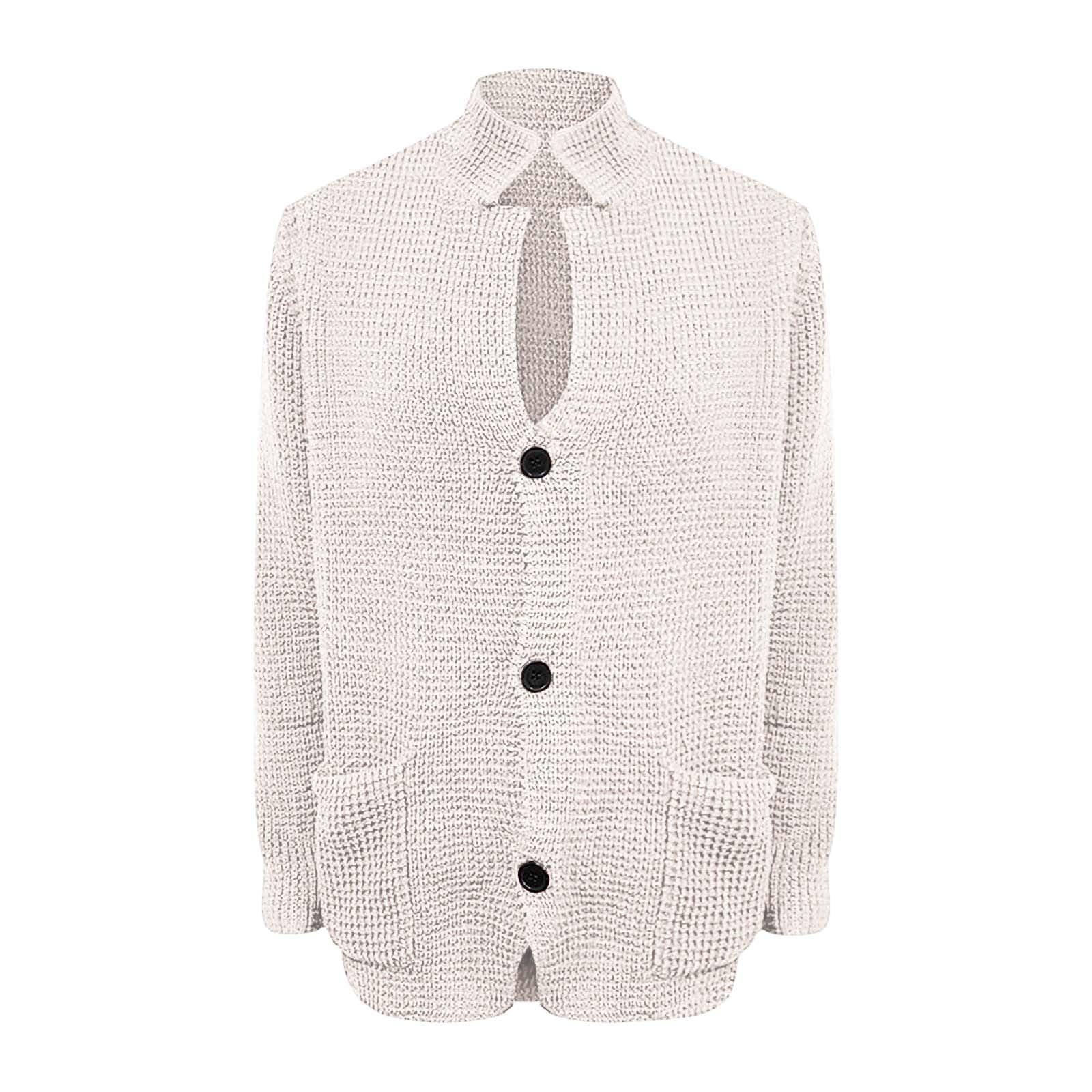 Pull épais classique homme 3XL blanc avec manches longues - 5