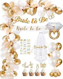 Bachelorette Party Decorations, Bridal Shower Decorations, Balloon Arch Kit 52Pcs for Engagement Wedding Bride To Be Party, Bachelorette Party Favors with Bride Sash, Veils, Banner, Fake Tattoos