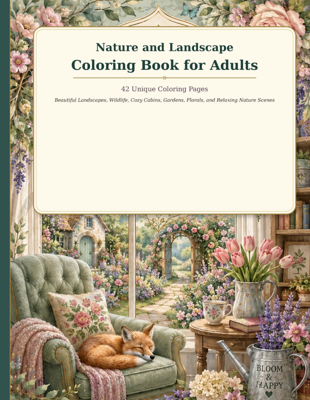 Nature and Landscape Coloring Book for Adults: 42 Unique Coloring Pages with Beautiful Landscapes, Wildlife, Cozy Cabins, Gardens, Florals, Scenic Retreats, and Relaxing Nature Scenes