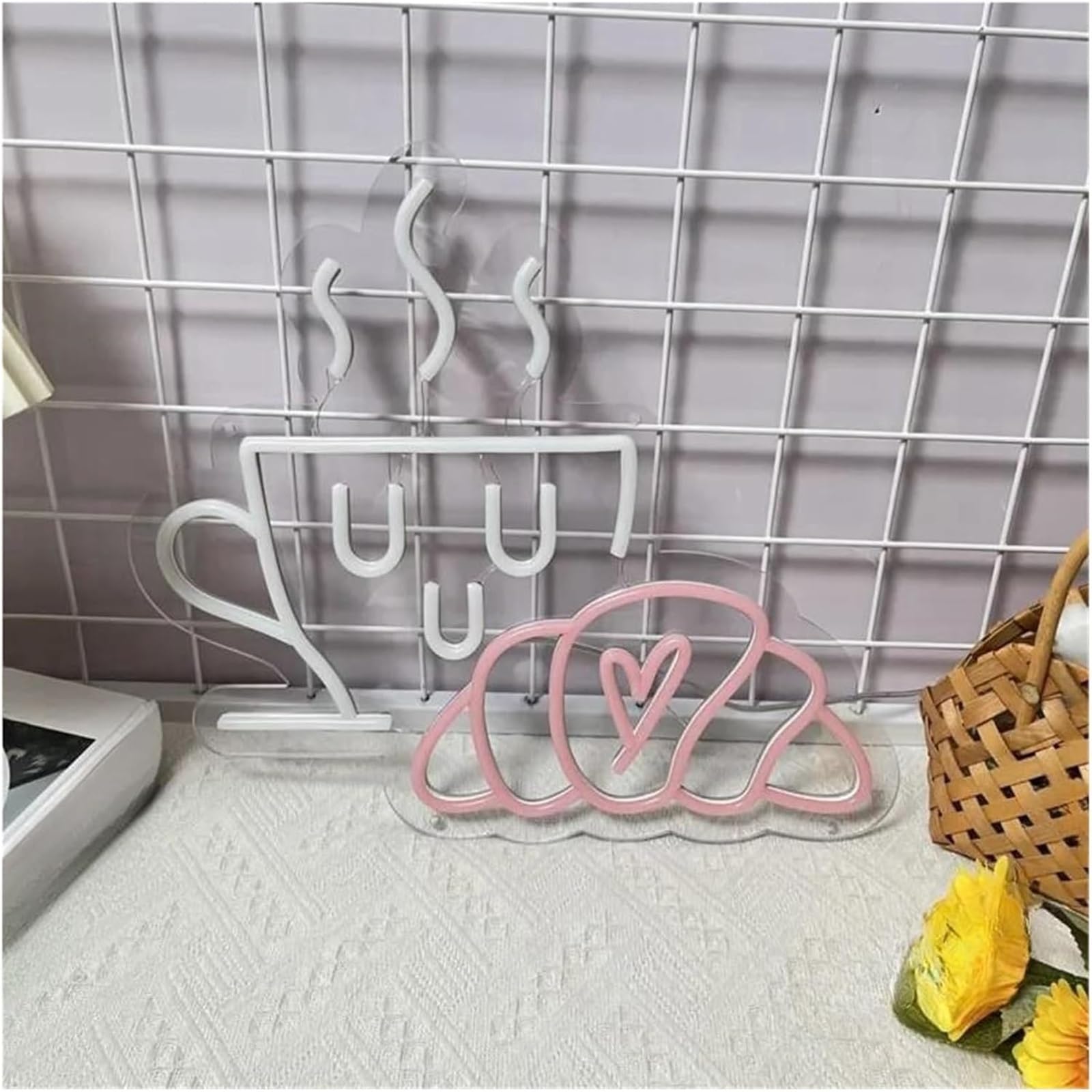 Luces de neón Letrero de neón para café, para pan, croissant, desayuno, tienda, decoración, para fiesta, luces LED colgantes pared(50cmx45cm)