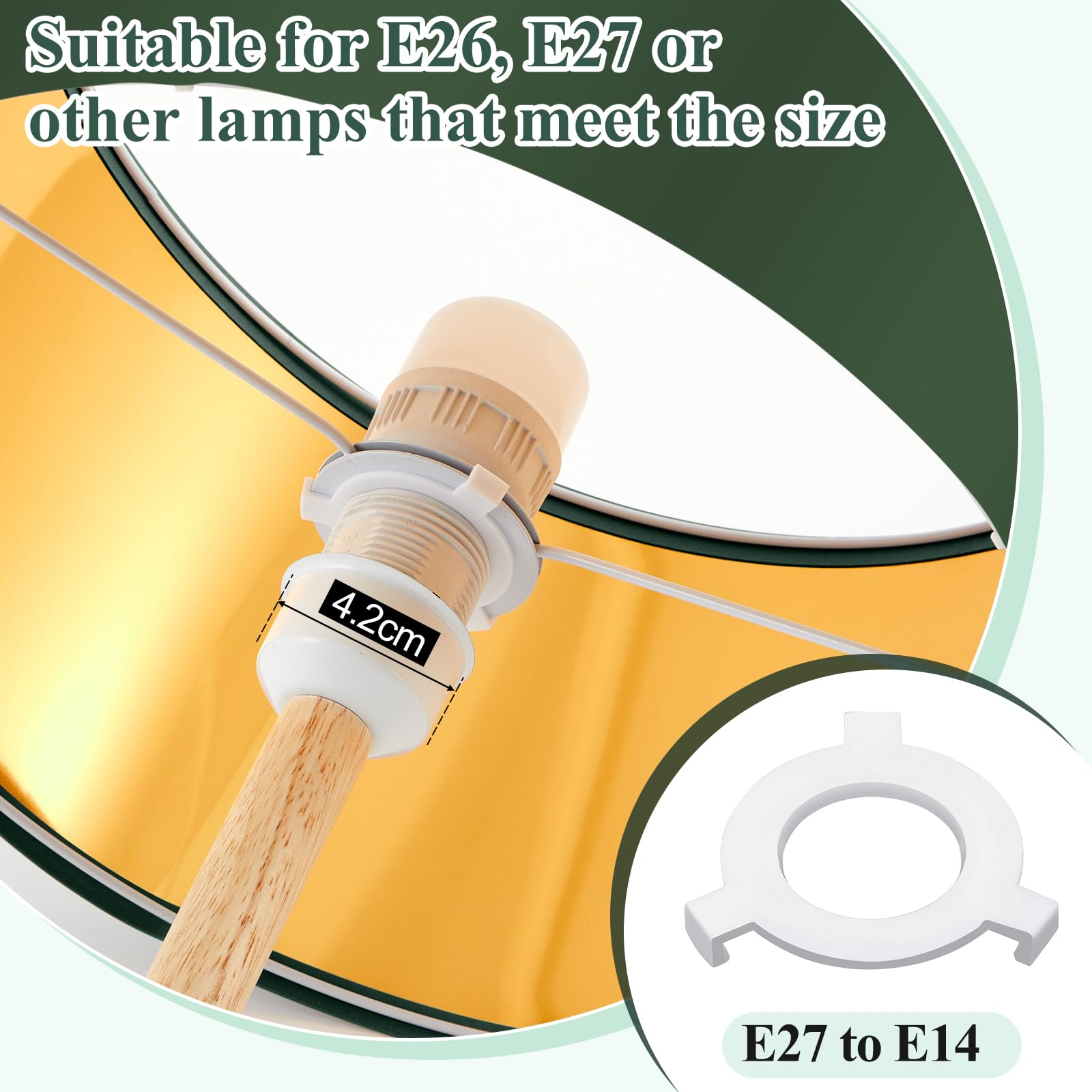 Weewooday 2 Pack Green Lampshade for Ceiling 12" Modern Golden Inner Drum Lamp Shade with E27 to E14 Lamp Shade Adapter Ring for Pendant Lights Table or Bedside Floor Lights - Image 4