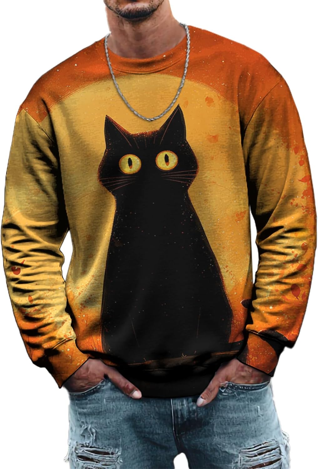 Halloween Sweatshirt Men Long Sleeve Crewneck Casual Pullover Hip-Hop Novelty Sweat...