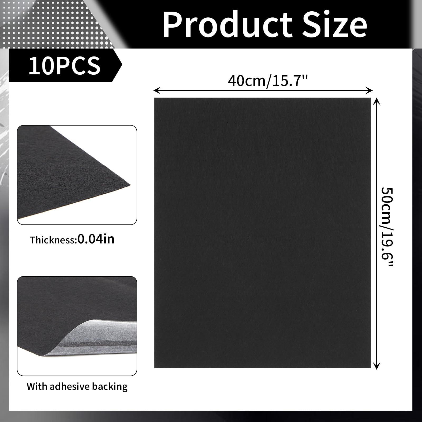 WILLBOND 10 Pcs Self-Adhesive Disposable Car Floor Mats 15 7x19 6 Black Felt with Adhesive Backing 1mm Thick — view 2