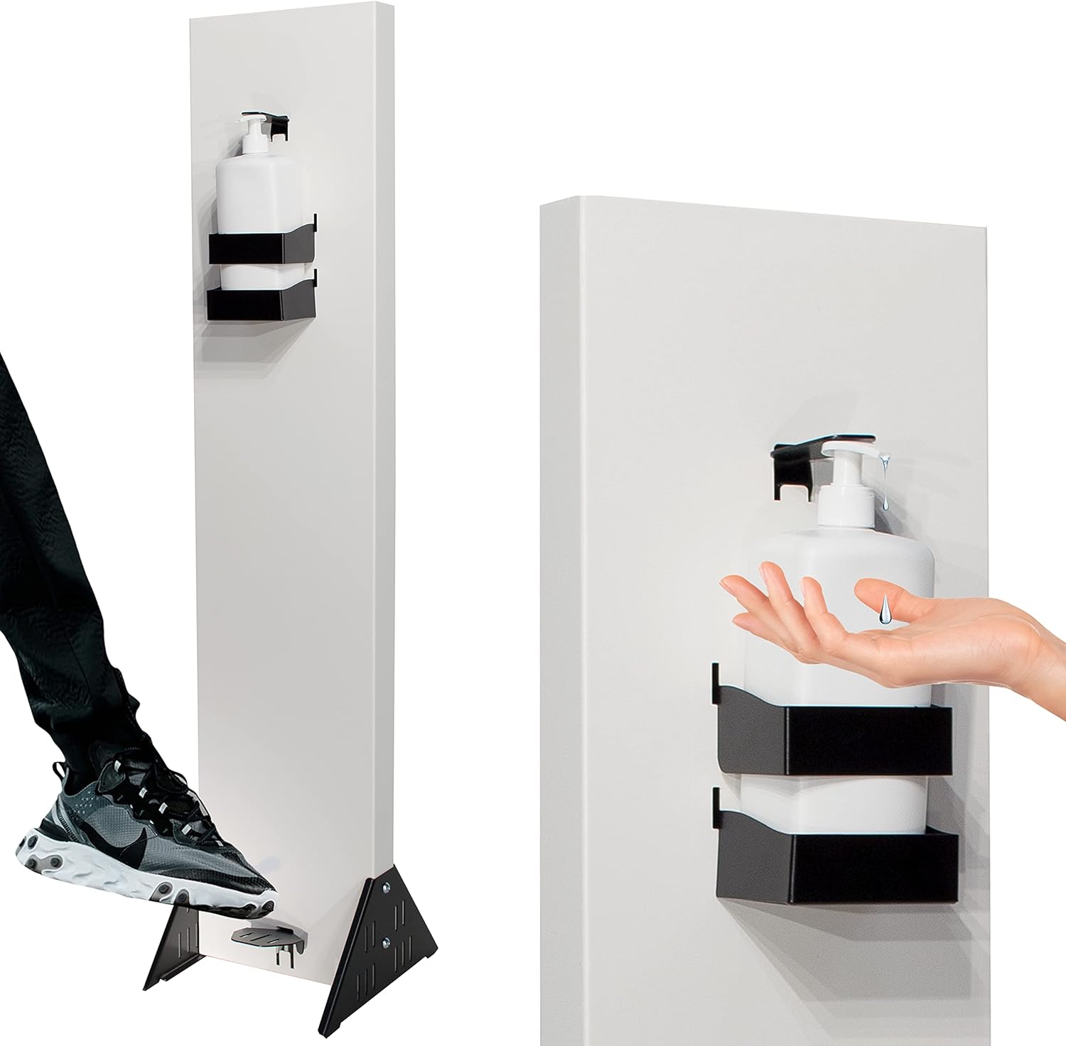 Sanitizer Dispenser Stand Station, Foot Operated - Heavy Duty, Black & White - SANITAME