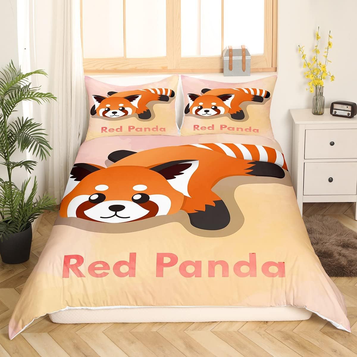 Rodths Multicolor Red Panda Duvet Cover Queen Size Sets 3 Pcs, Easy Care Soft Brushed Microfibre Quilt Covers With Zipper Closure, 2 Pillowcases