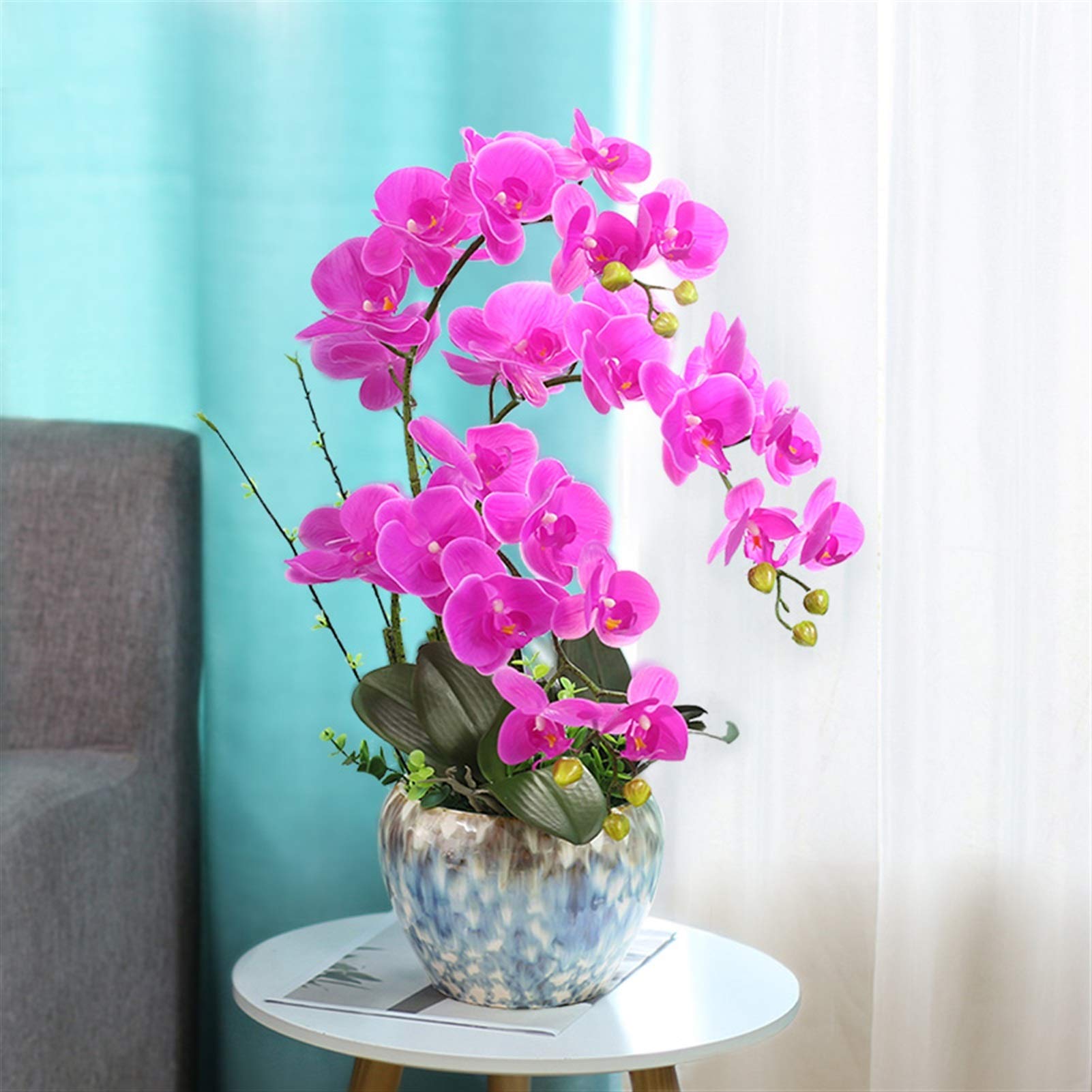 MRKU Orchidée Artificielle, bonsaï, Arrangement de Fausses orchidées avec Vase, Fausse phalaenopsis Artificielle en Pot, décoration exquise
