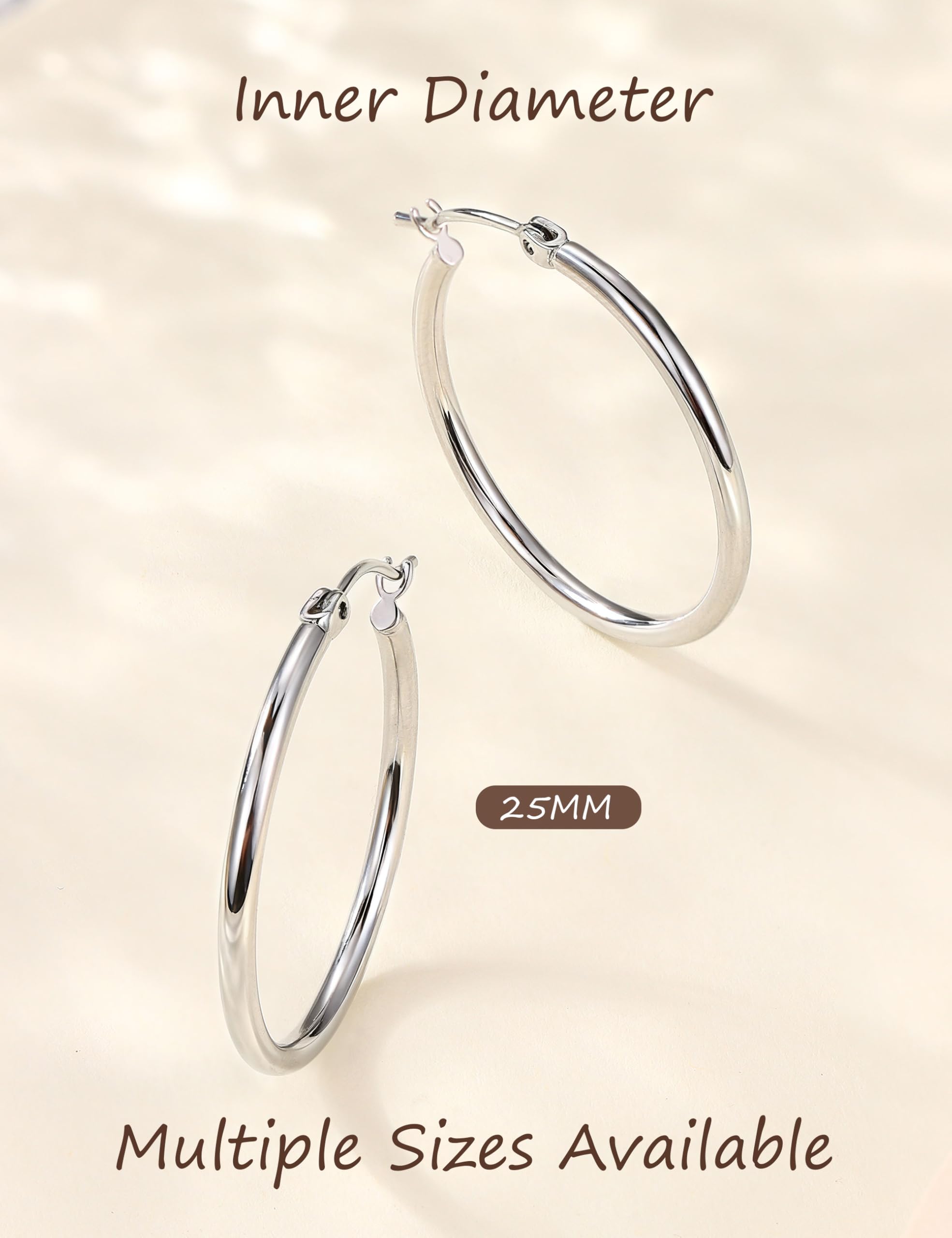 Creolen aus Sterlingsilber für Damen, 14 Karat vergoldet, Creolen, hypoallergen, große Creolen aus Silber, leicht, kleine Creolen, 15/20/25/30/40/50/60/70 mm