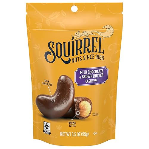 Squirrel Brand Milk Chocolate & Brown Butter Cashews, 3.5 Ounces, Resealable Bag, Gluten Free, Snacks for Adults and Kids, Fair Trade Certified Cocoa - Brown Butter Milk Chocolate Cashew - 3.5 Ounce (Pack of 1)