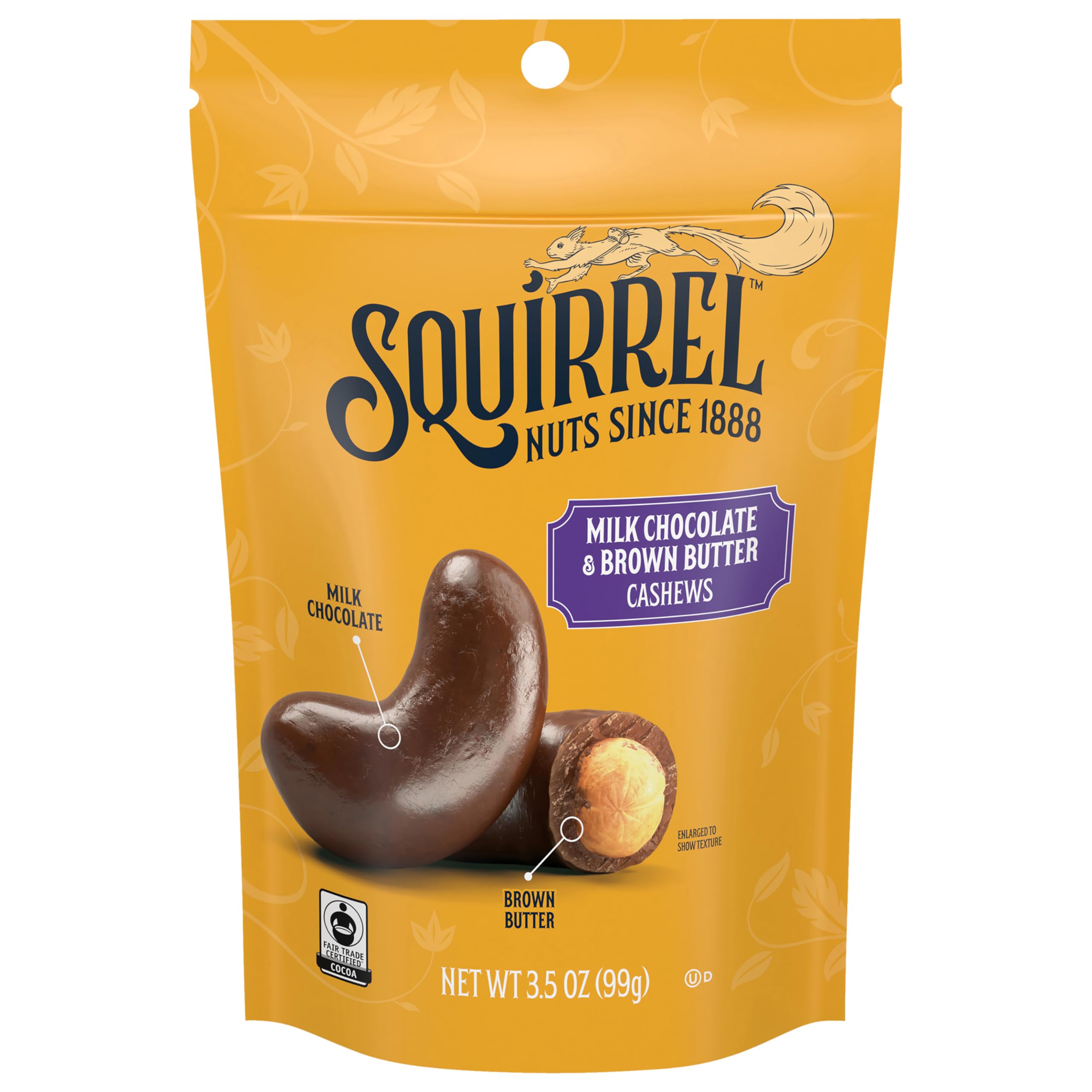 Squirrel Brand Milk Chocolate & Brown Butter Cashews, 3.5 Ounces, Resealable Bag, Gluten Free, Snacks for Adults and Kids, Fair Trade Certified Cocoa