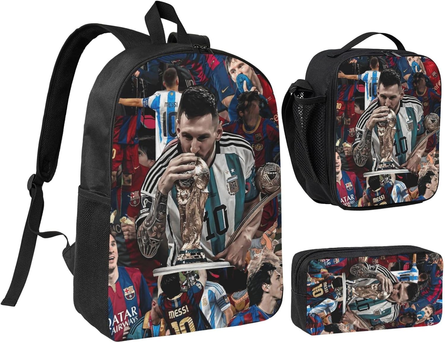 Soccer Backpack Messi Backpacks With Lunch Bag Box And Pencil CaseFootball Fans Lovers Backpacks Back Pack Laptop Bag Outdoor Sports Rucksack For Travel Work Hiking