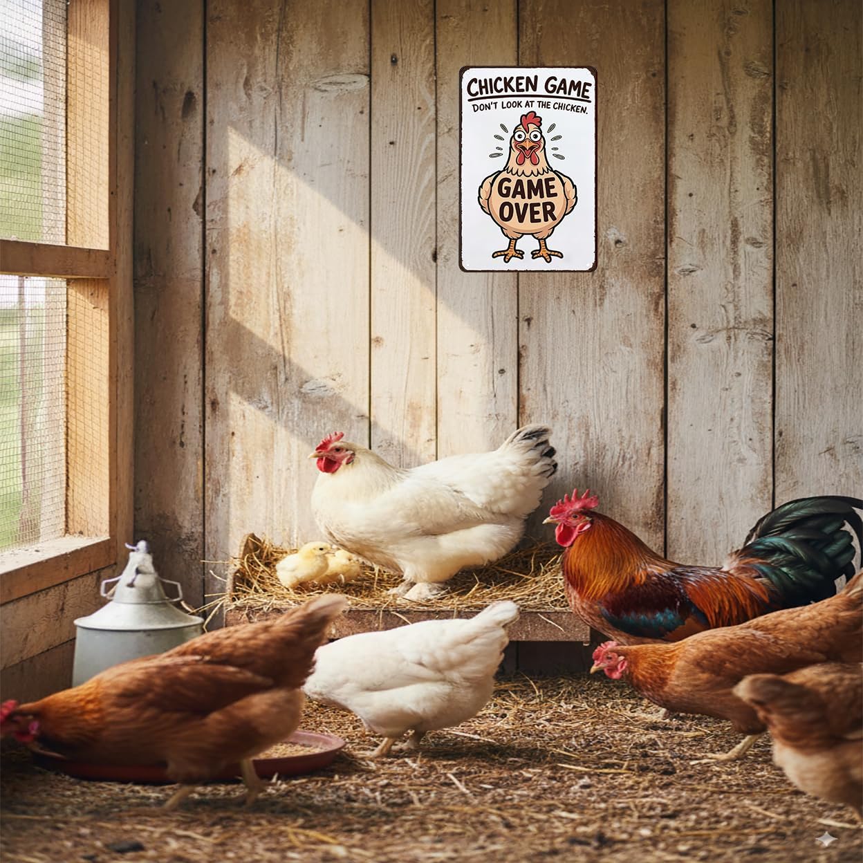 Smilelife Funny Chicken Game Don't Look At The Chicken Vintage Metal Sign for Home Farm Coop Kitchen Garden Yard Decor 8X12 Inch (3937) image 5