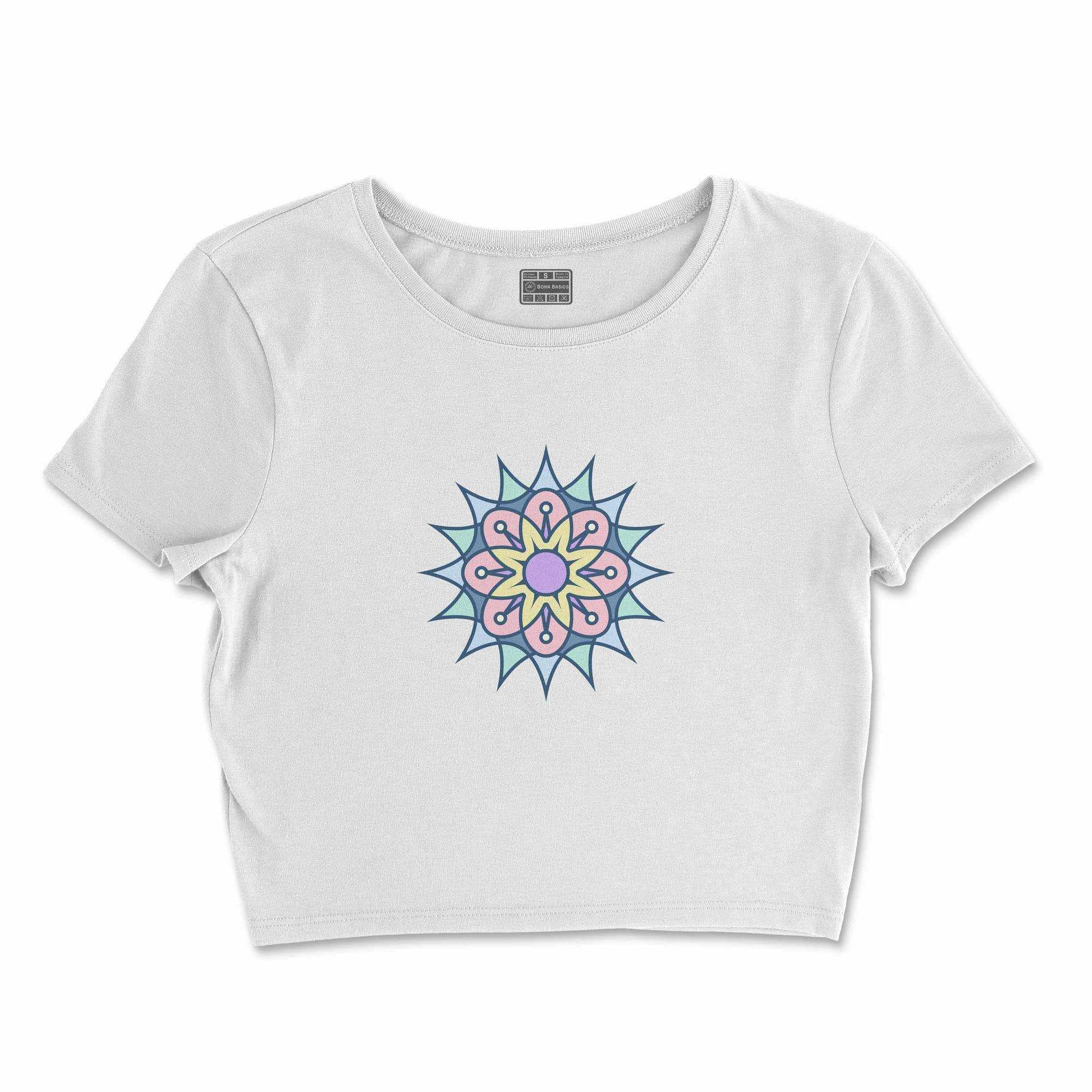 Bona Basics, Digitally Printed, Women's Basic Crop-Top,%100 Cotton, White, Casual, Women's Tops, Size: M