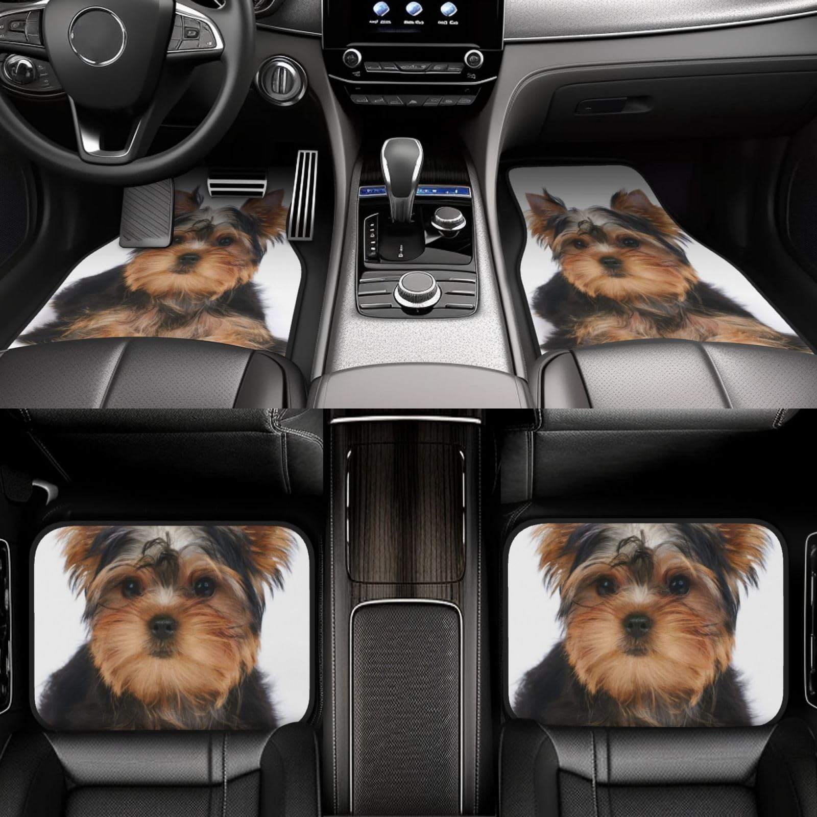 Yorkshire Terrier liegt auf Weiß, 4er-Set Auto-Fußmatten, Neopren-Fußmatten für Fahrzeuge, rutschfeste Auto-Fußmatten, Autozubehör