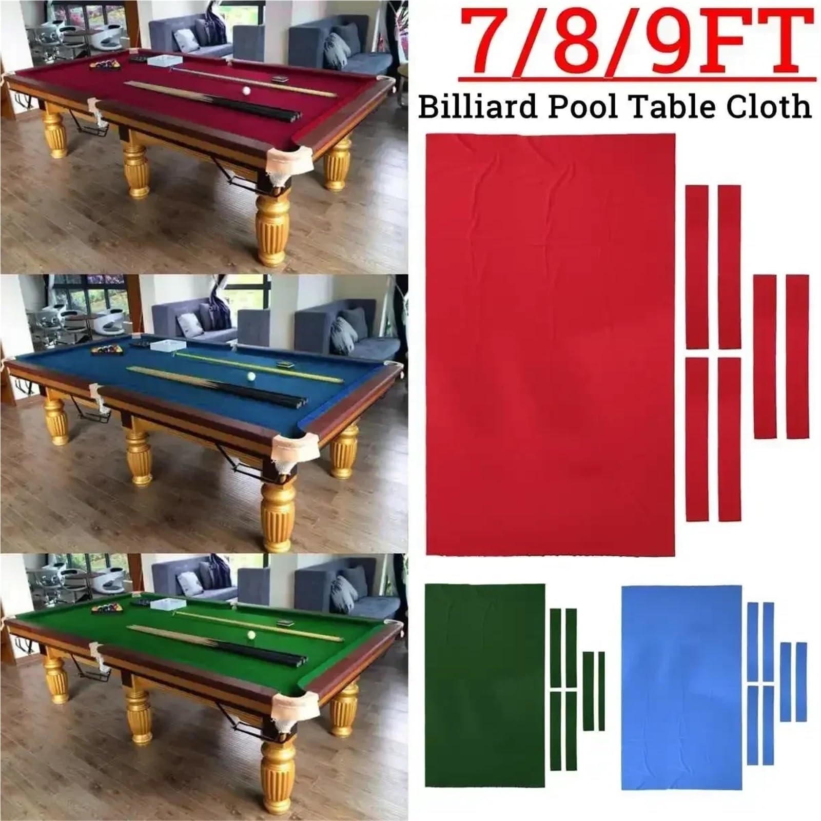 7ft / 8ft 9ft Billardtische Billardtischdecke Kammgarn Filz Zubehör