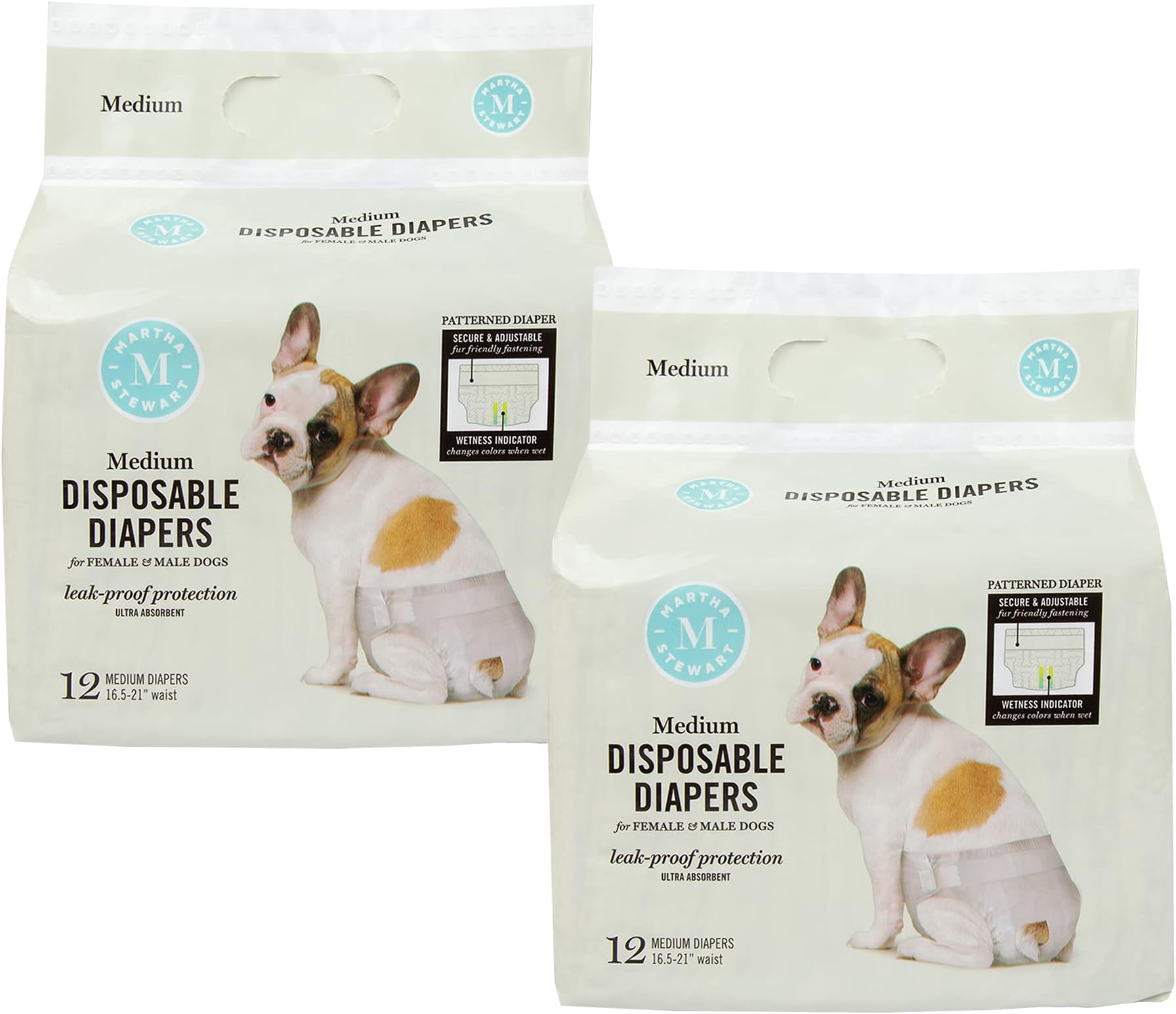 Martha Stewartfor Pets Female Dog Diapers | Disposable Female Dog Diapers, Medium 16.5"-21" Waist | 12 Ct Leakproof & Absorbent Female Dog Diapers for Medium Dogs, 2 Pack (24 Diapers Total)