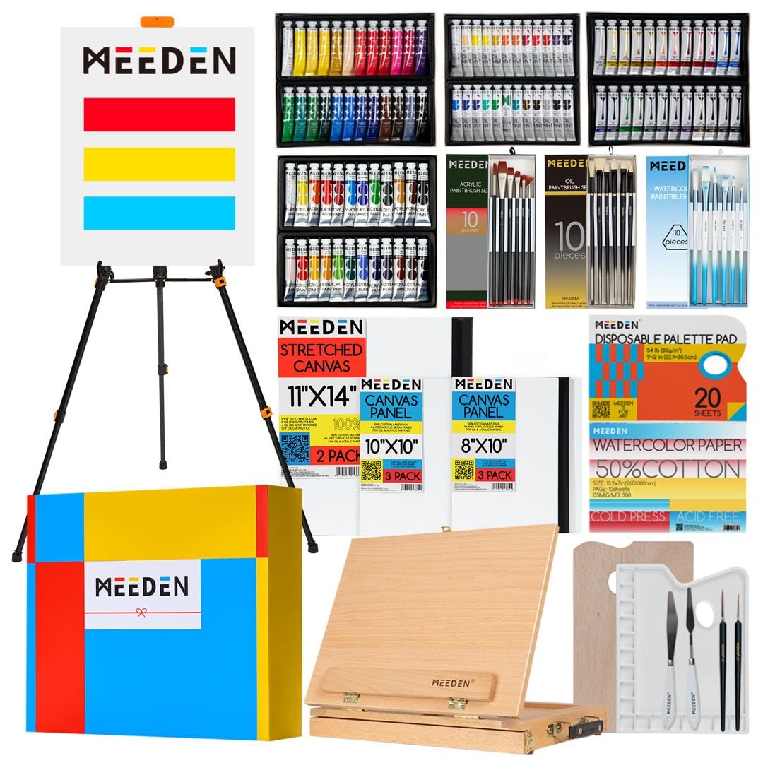 MEEDEN 142 PCS Painting Kit: Art Supplies with Aluminum &amp; Tabletop Easel