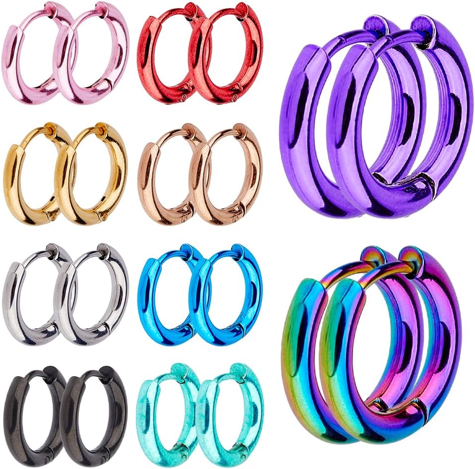 DICOSMETIC 20Pcs 10 Colors Small Hoop Earring 14x15.5mm Huggie Hoop Earrings Colorful Hoop Earrings 304 Stainless Steel Earrings Set Cute Statement Earrings Fashion Jewelry for Women