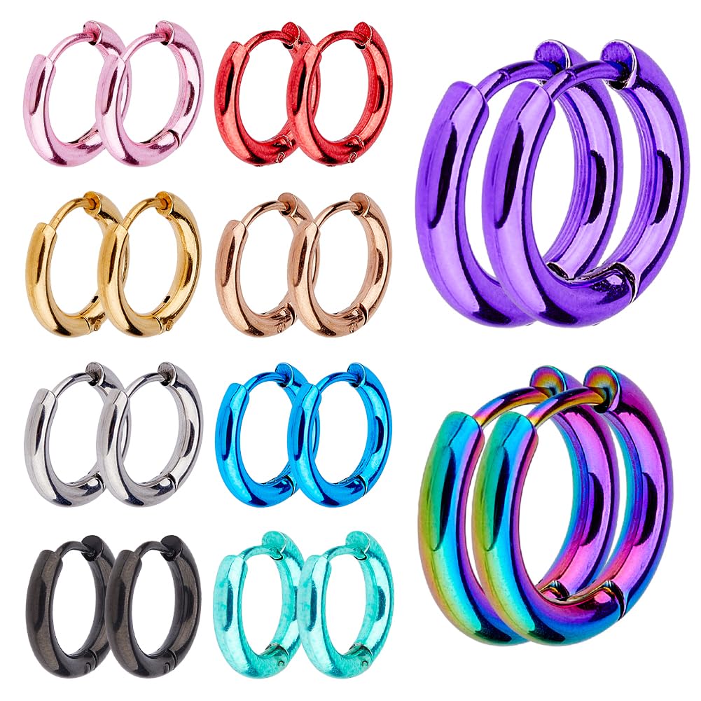 DICOSMETIC 20Pcs 10 Colors Small Hoop Earring 14x15.5mm Huggie Hoop Earrings Colorful Hoop Earrings 304 Stainless Steel Earrings Set Cute Statement