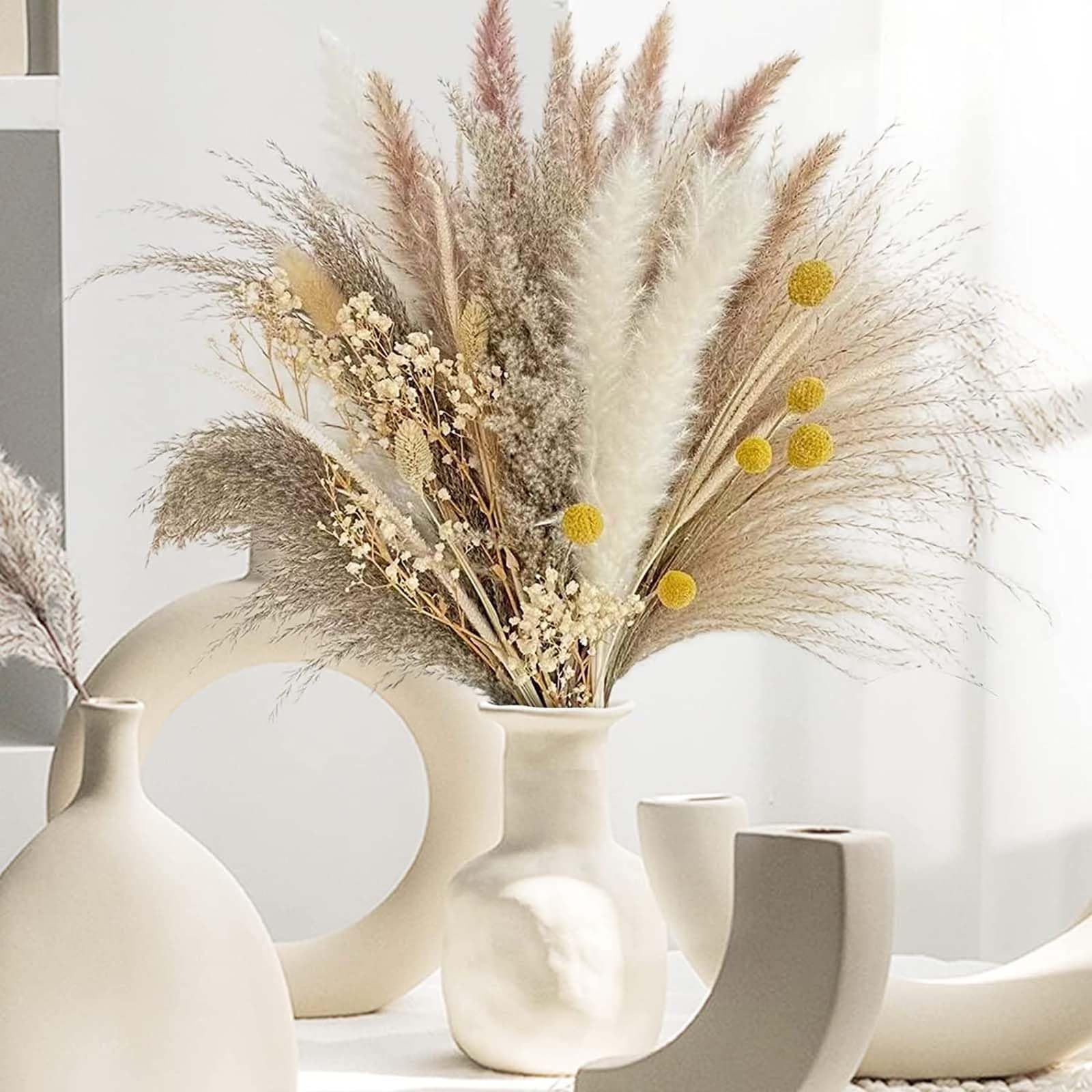Decorazione Pampasgras - 73 Pezzi Fiori Secchi DIY, Fiori Secchi Naturali - Decorazione da Tavola Boho con Erba di Pampa Secca, Gipsofila - Ideale per Decorazione da Tavola, Vasi e Davanzali