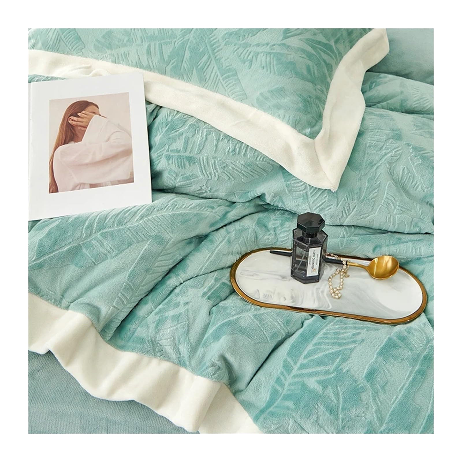 Komplet Pościeli Winter Fleece 4-Częściowy, Rzeźbiony Aksamit, Żakard, Koralowy Aksamit, Poszewka Na Kołdrę, Prześcieradło, Narzuta Na Łóżko, Poszewki Na Poduszki, Kołdr,1,King,Flat