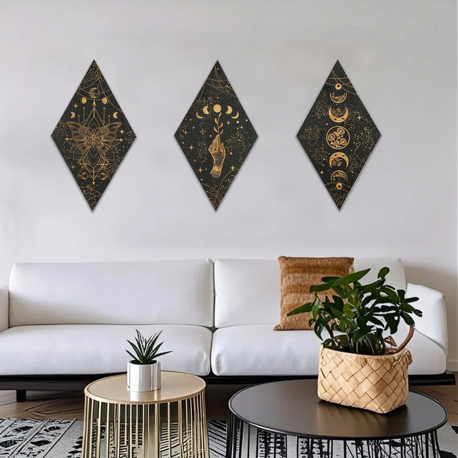 Set Di 3 Decorazioni Da Parete In Metallo Nero – Forme Minimaliste 43x30 Cm, Moderne Per Soggiorno, Camera E Ufficio