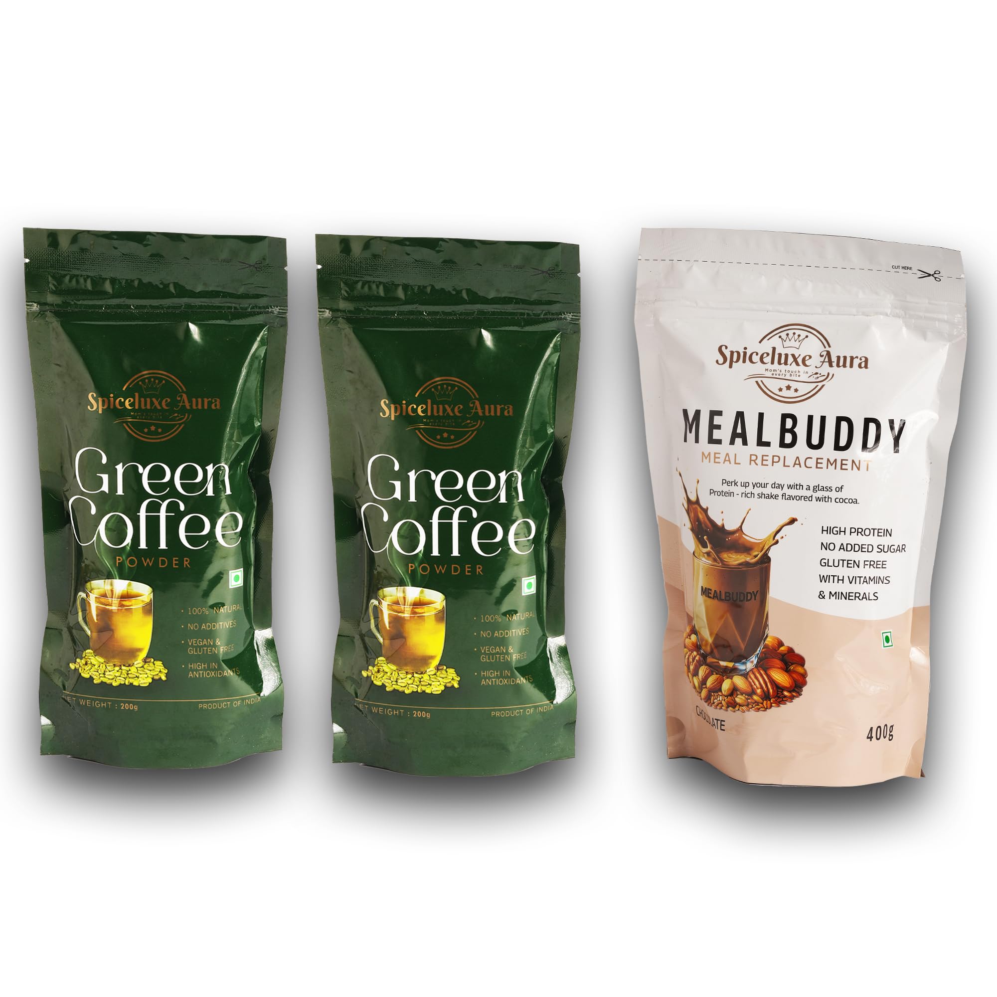 Green Coffee Powder with MealBuddy Meal Replacement, High Protein, Gluten Free, Vegan, 200g and 400g Combo-image-31