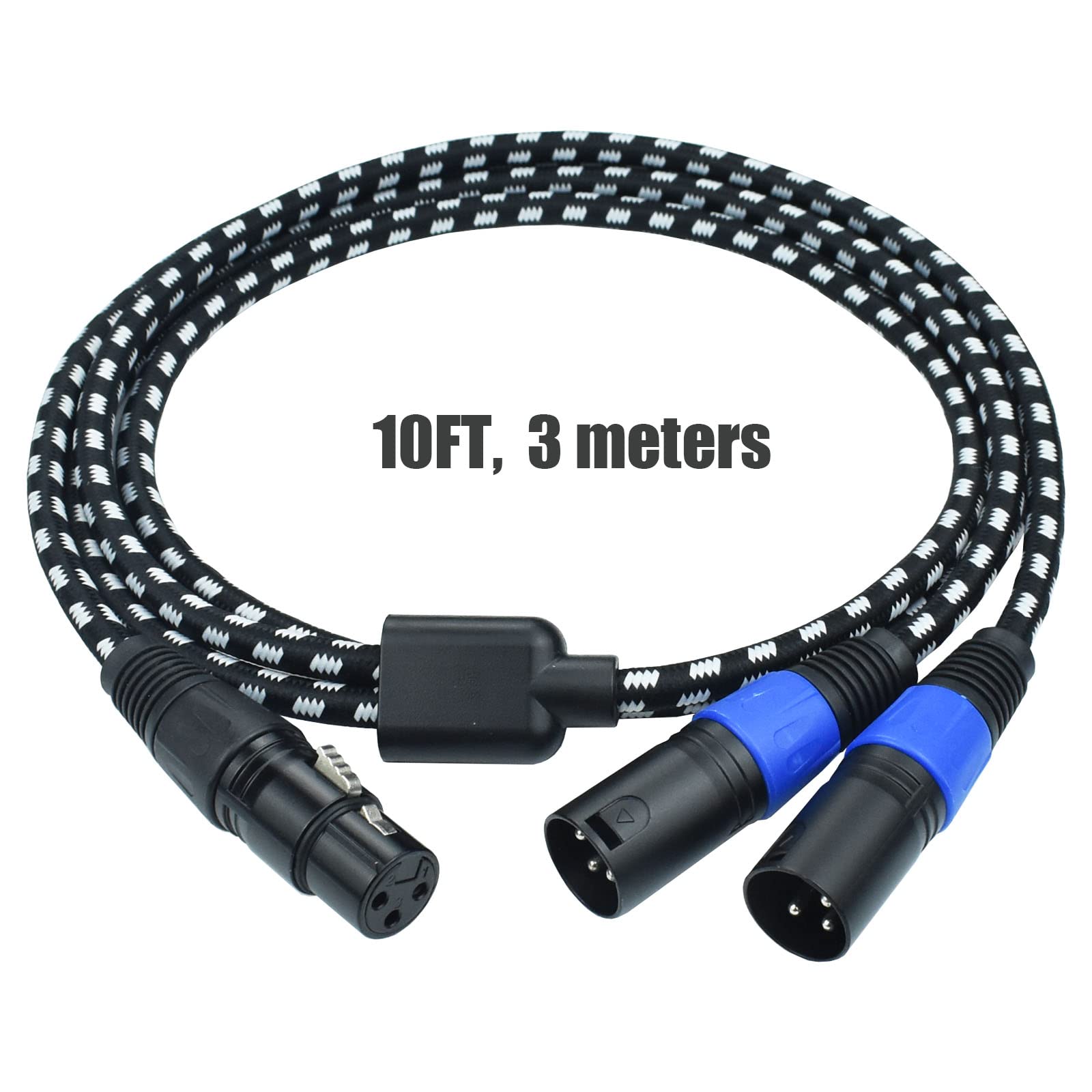 XLR-Y-Splitterkabel, 2 Stecker auf 1 Buchse, Mikrofon-XLR-Breakout-Kabel, symmetrisch, links und rechts, Dual-Stecker auf einzelne Buchse, Nylon, für Mixer/Lautsprecher/Mikrofon, 3 m