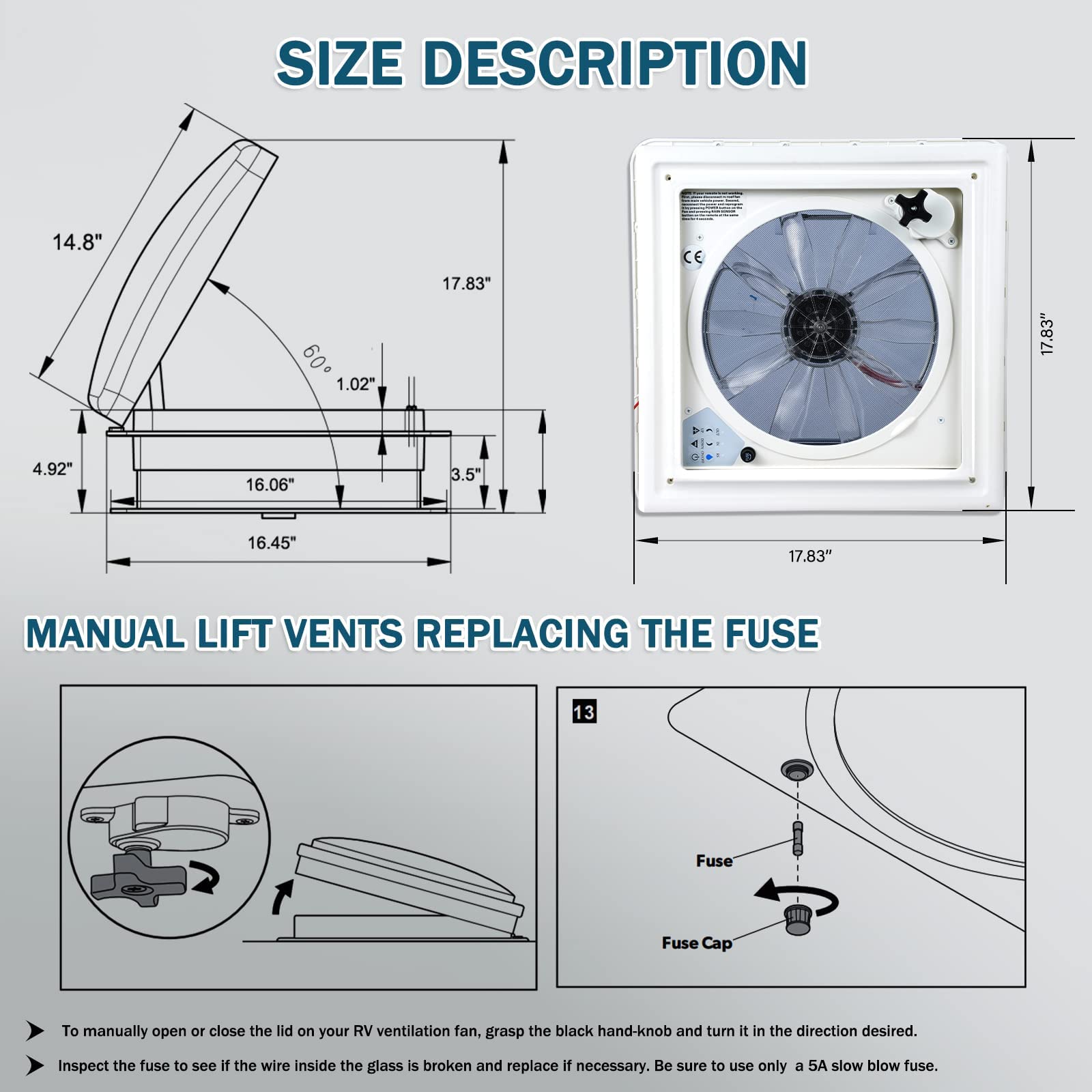 Ventilador De Techo Para Autocaravanas, Sensor De Lluvia, Ventilador De ExtraccióN Reversible Ultrasilencioso De 10 Velocidades, Mando A Distancia, Para Caravanas Y Autocaravanas