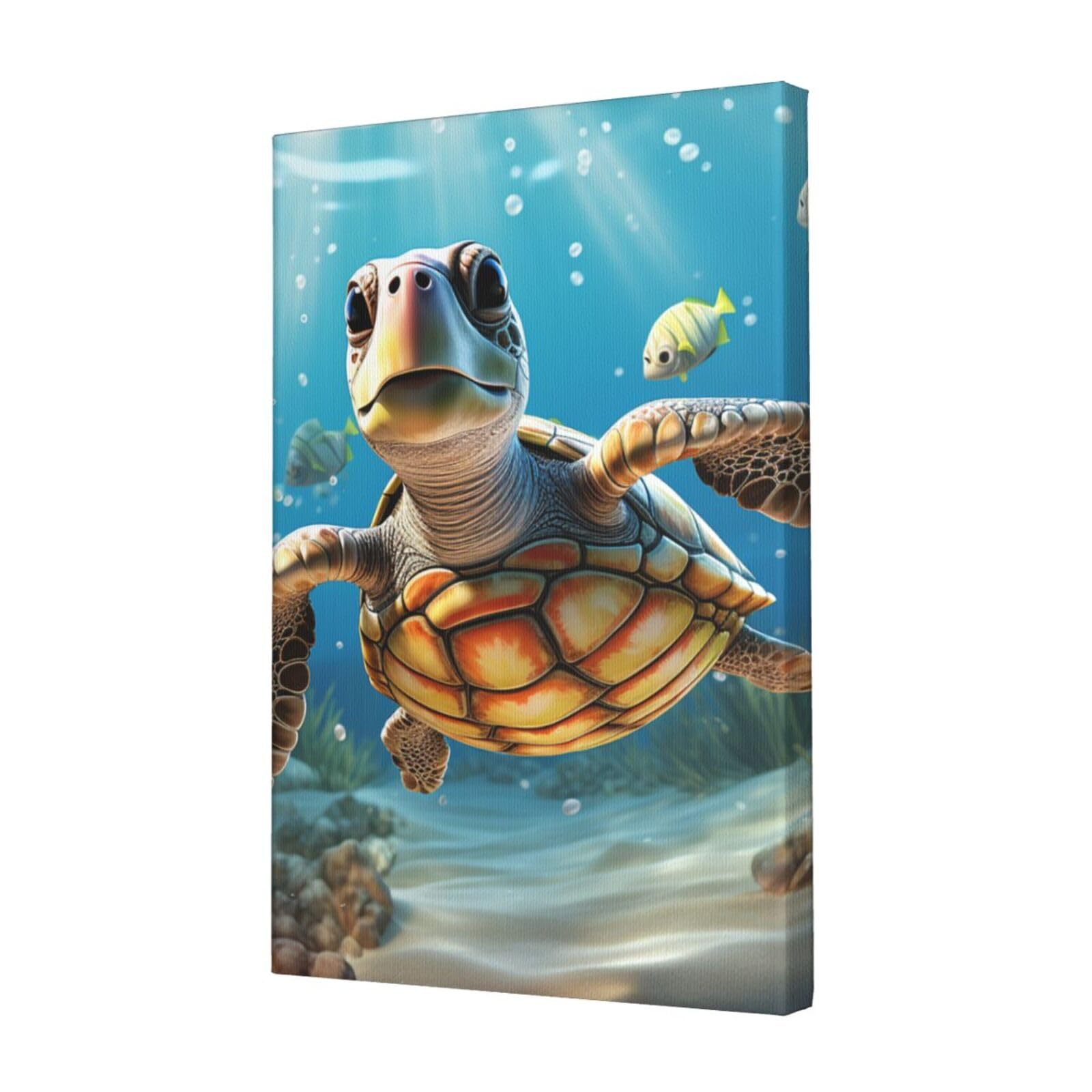 FodPand Cartoon Sea Turtle Canvas Wall Art for Living Room Wall Decor 12"x18" Modern Artwork Painting Pictures Hanging Canvas Prints Aesthetic Wall Art for Bedroom Bathroom Office Wallart Decor