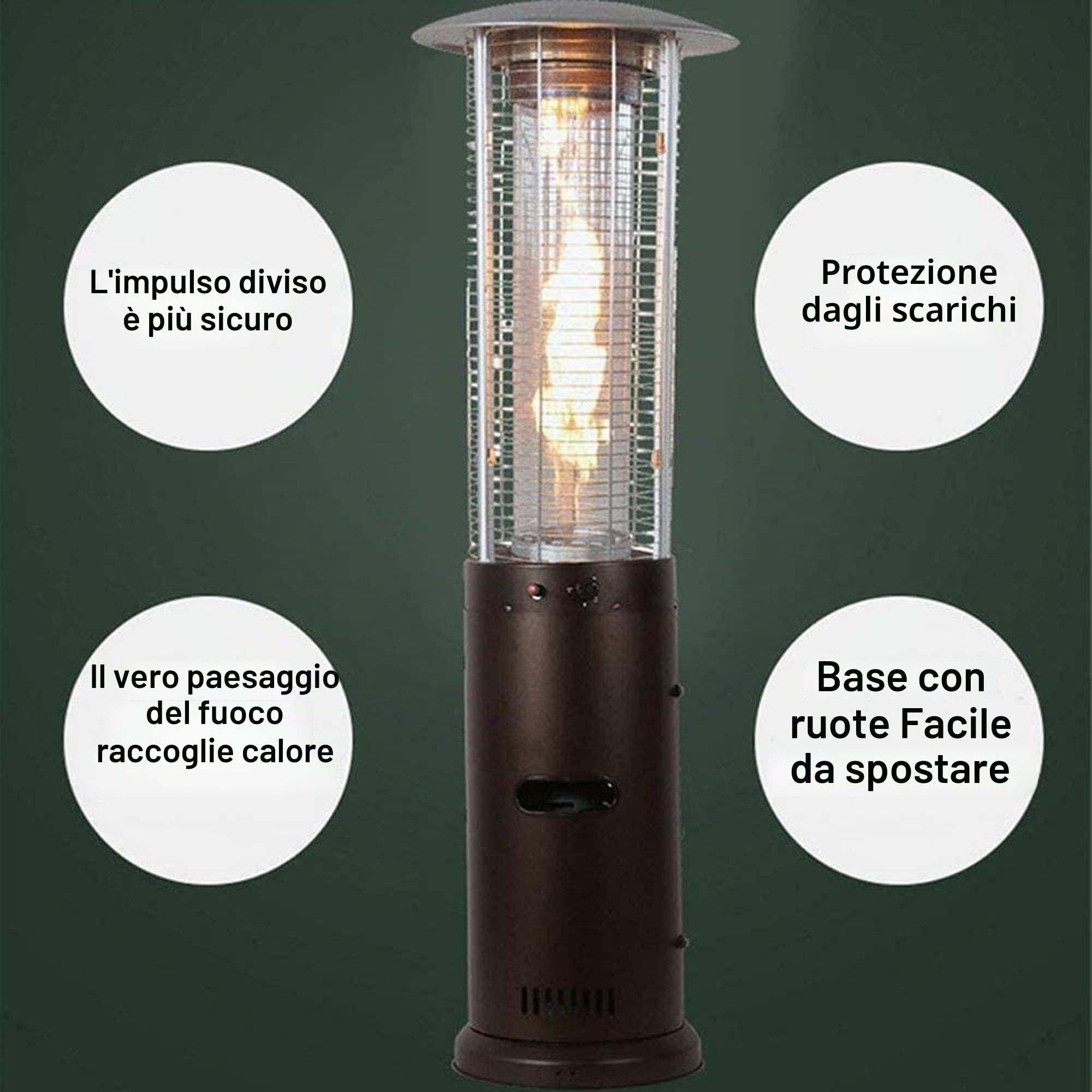 Riscaldatore per patio, riscaldatore da esterno di alta qualità, 15 kW, riscaldamento rapido per terrazza in piedi, per giardino, commerciale/casa, marrone piccola sorpresa