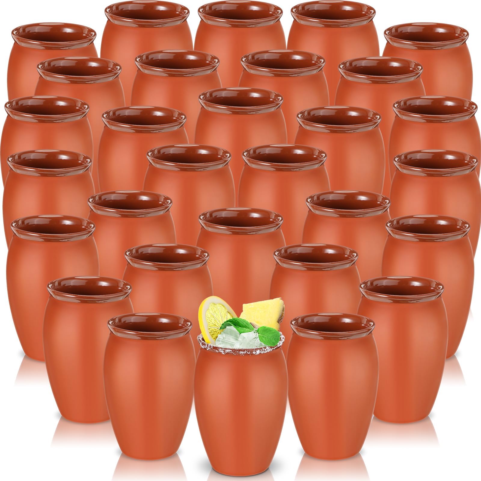 Gejoy30 Pcs 12 oz Cantaritos De Barro Mexicanos Mini Cantaritos Shooters Pottery Cocktail Glasses for Margaritas Mojitos Mexican Mexicanos Cocktail Cups (Terracotta Color)