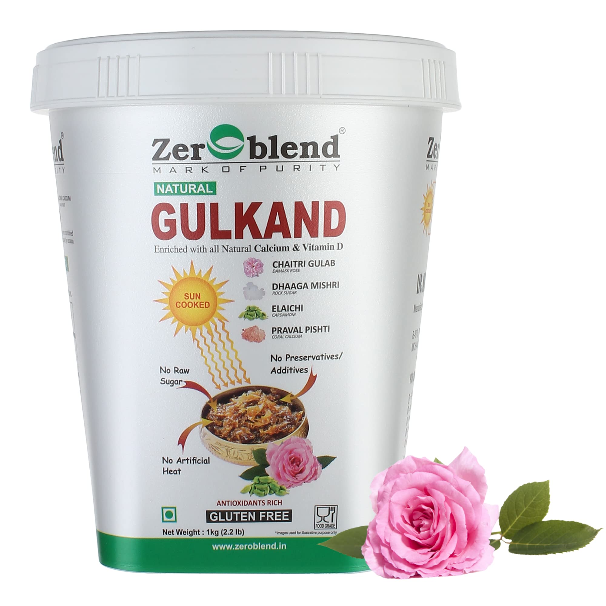 Zeroblend Natural Gulkand - Sun Cooked PUSHKAR CHAITRI Roses, DHAAGA MISHRI, CARDAMOM & PRAWAL PISHTI | NO RAW Sugar | ENRICHED with All Natural Calcium & Vitamin D | BPA FREE Jar - 1KG (B08WZFC15Q) Amazon Price History, Amazon Price Tracker