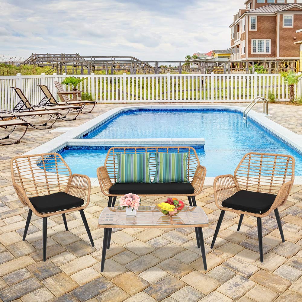 Ensemble de mobilier de jardin - Salon de jardin en résine tressée - Design rétro - Chaises et table - Marron
