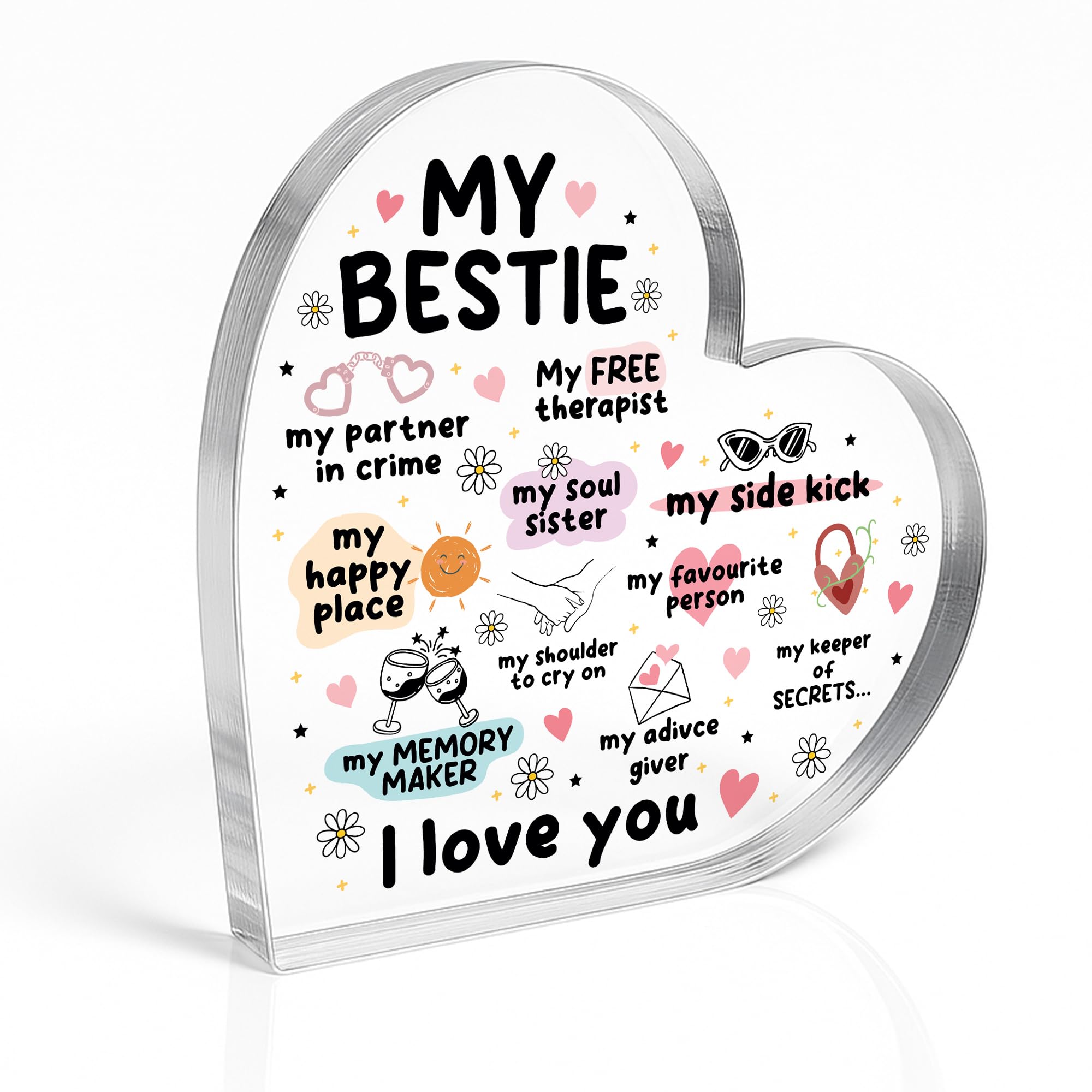 Red Ocean For Best Friend MY BESTIE Acrylic Heart Sister Friendship Plaque Best Friend Christmas Birthday Thank You For Her Friendship Women